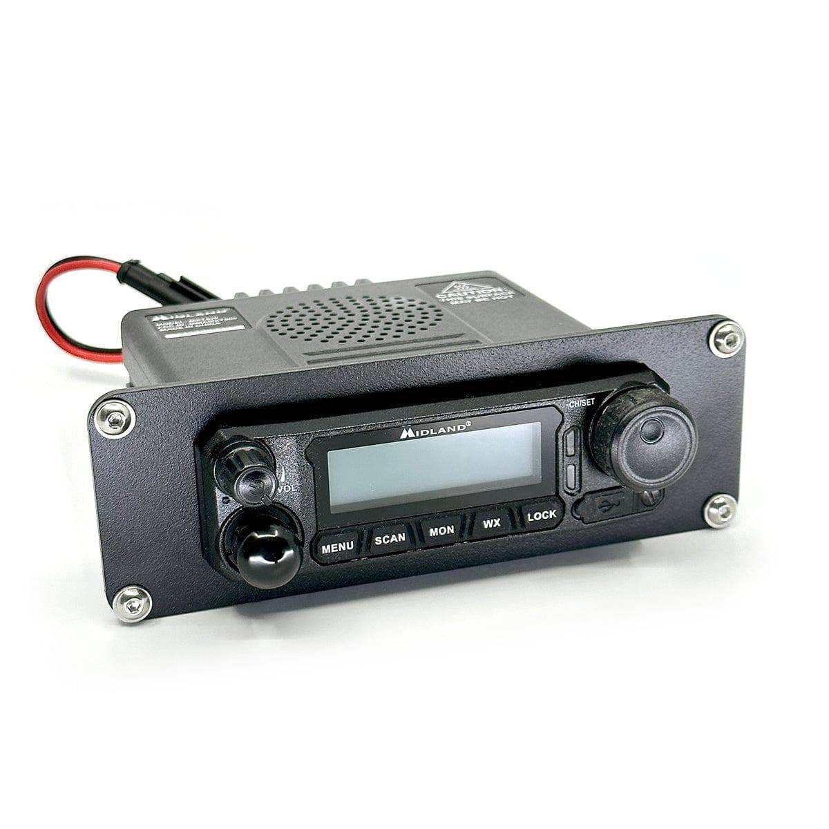 Midland Beauty Ring Radio Mount securely holding Midland MXT500 mobile radio on flat dash with sleek finish