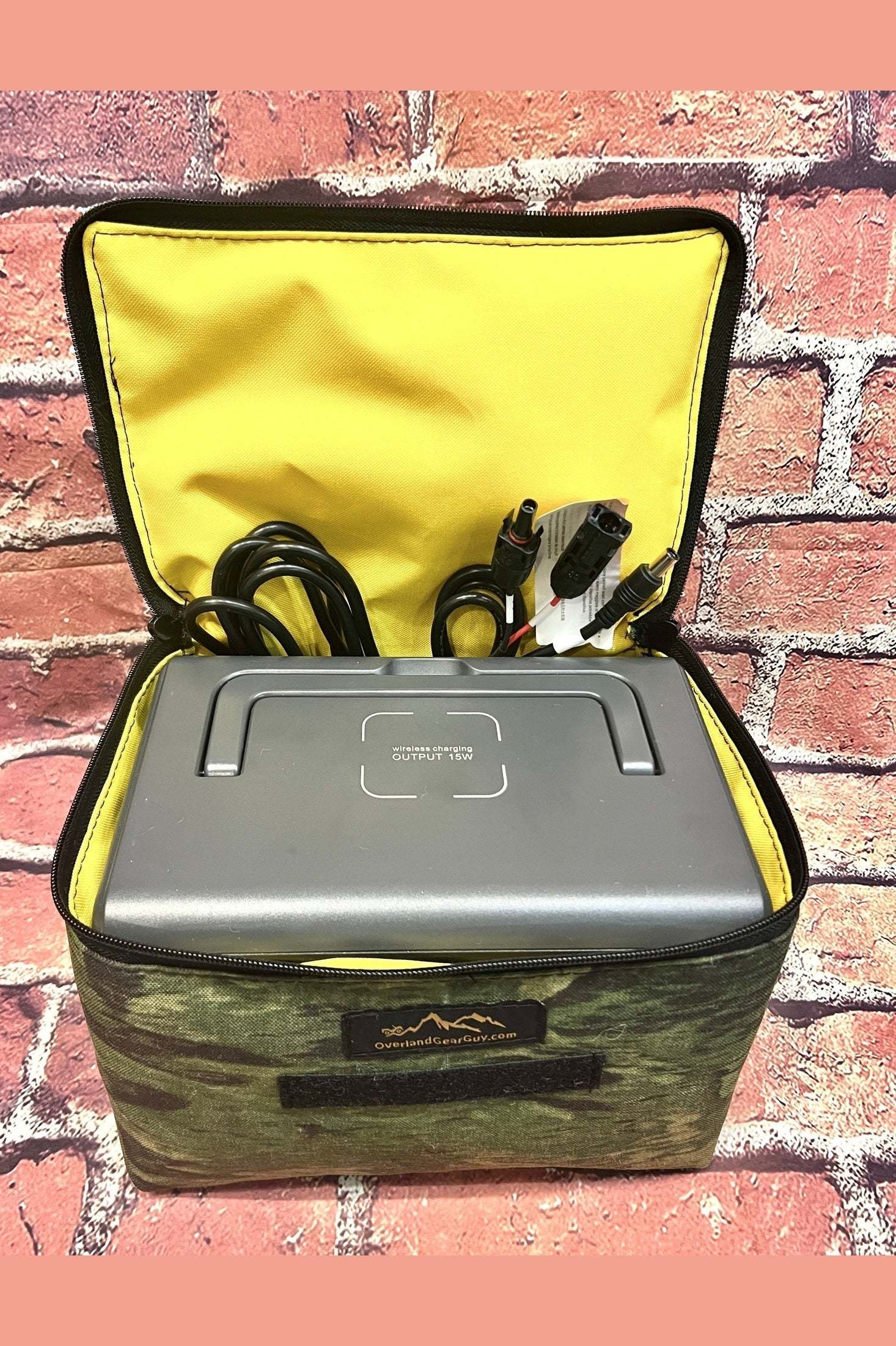 BLUETTI EB3A Portable Power Station in custom fit durable carry case with yellow interior and carry handle