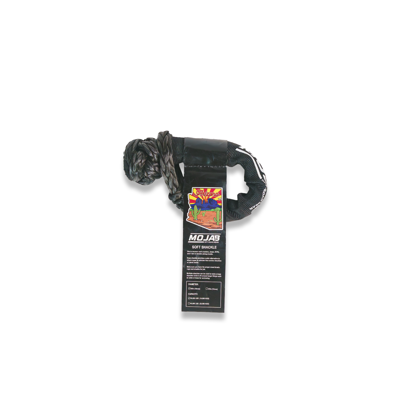 Set of two 3/8" x 14" soft shackles with abrasion-resistant sleeves and carrying bag for off-road vehicle recovery