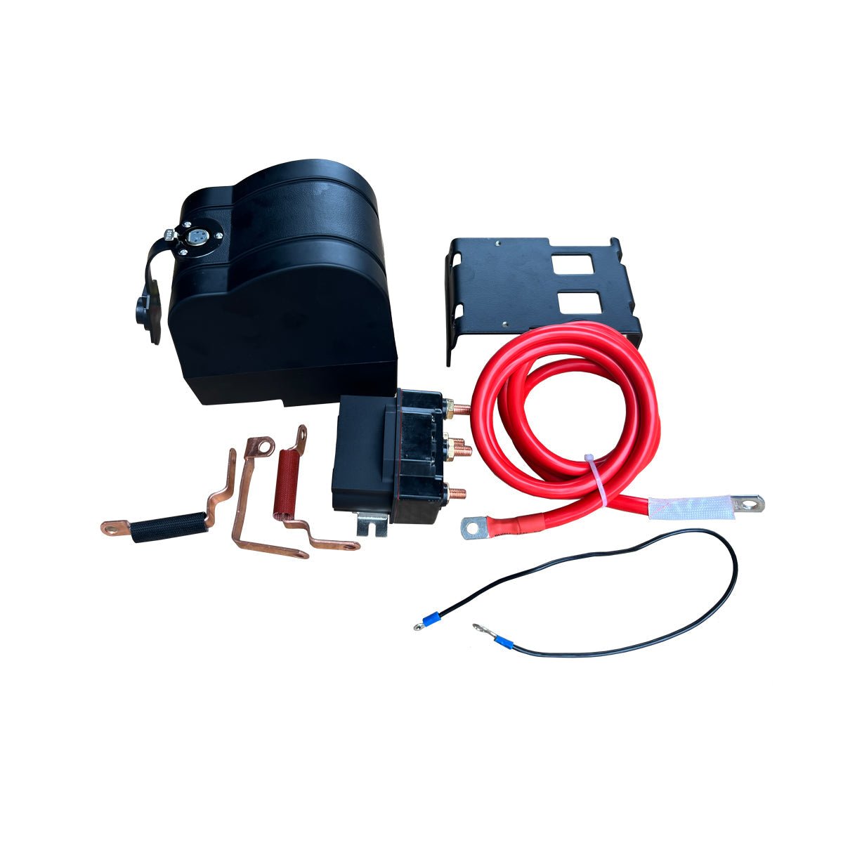 Complete control box with contactor and wiring components including cables and mounting bracket