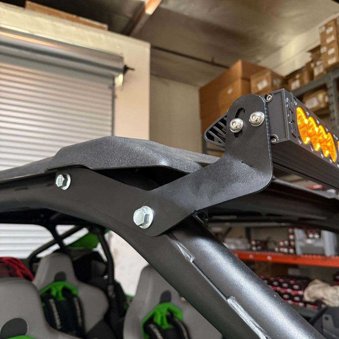 43" COMP4 Light Bar mounting brackets for Kawasaki Teryx H2 made of durable black powder-coated steel