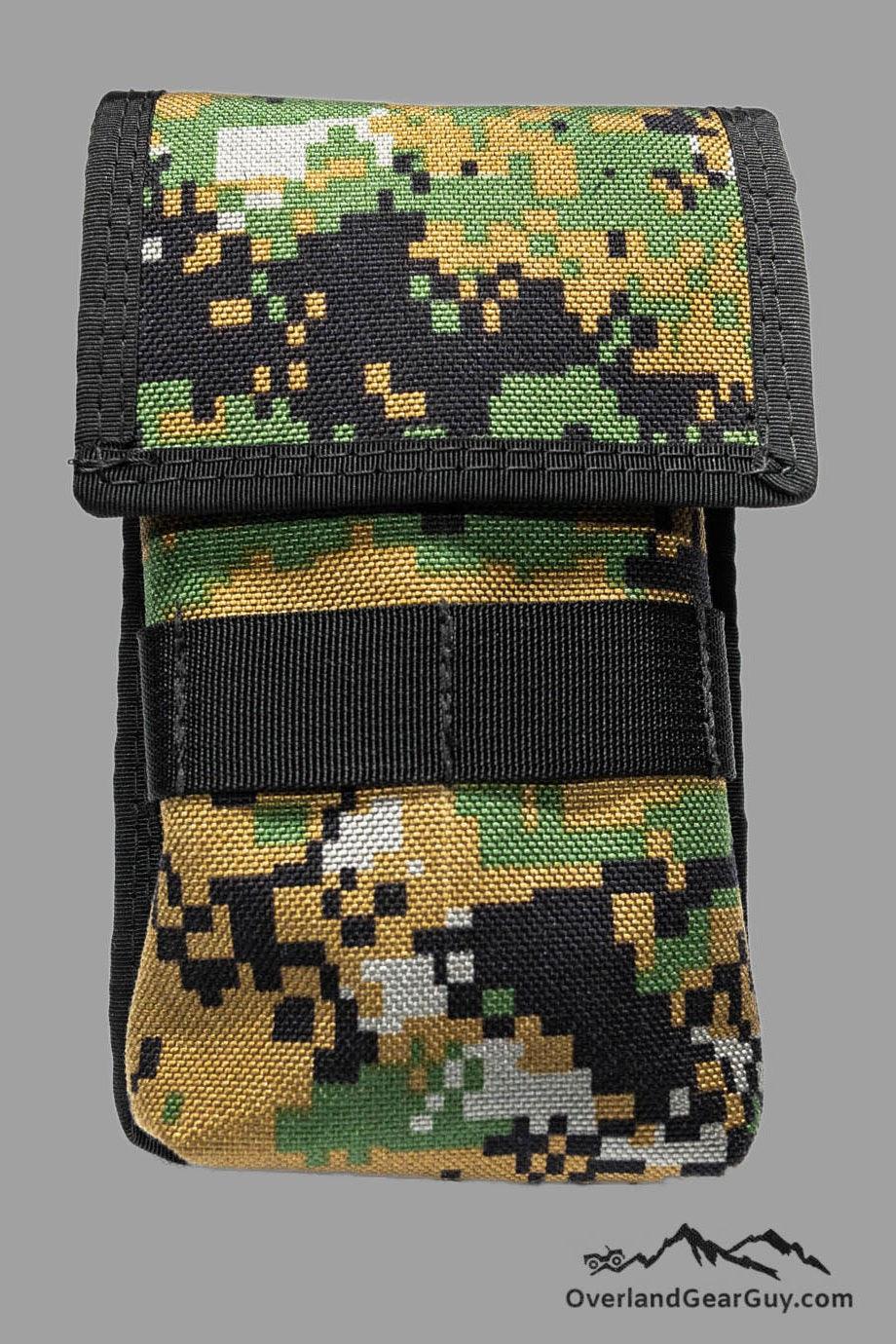 Compact camouflage Cell Phone Deluxe Pocket with MOLLE attachment for secure phone storage