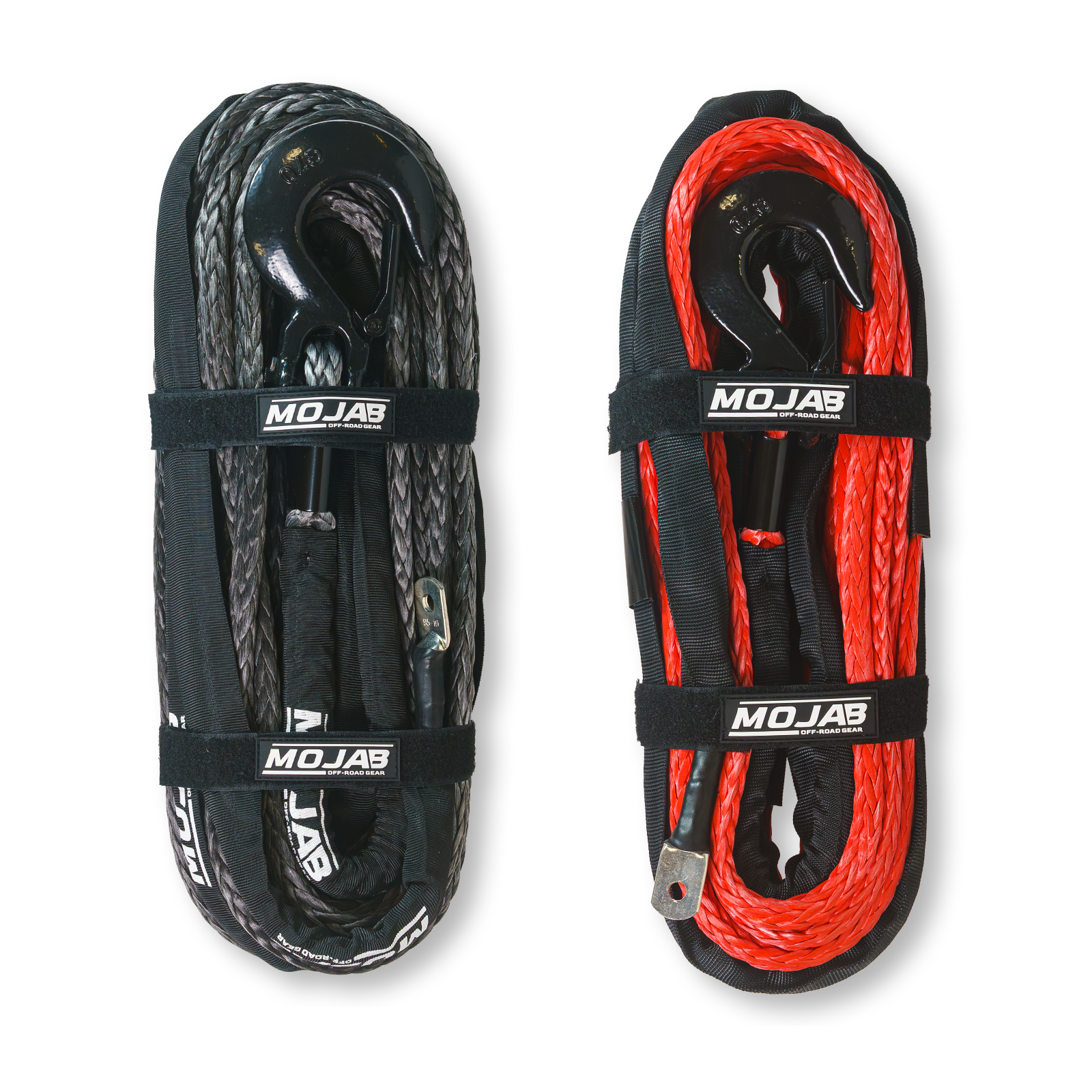 Synthetic 1/2 inch x 78 ft UHMWPE winch rope with forged hook and black protection sleeve