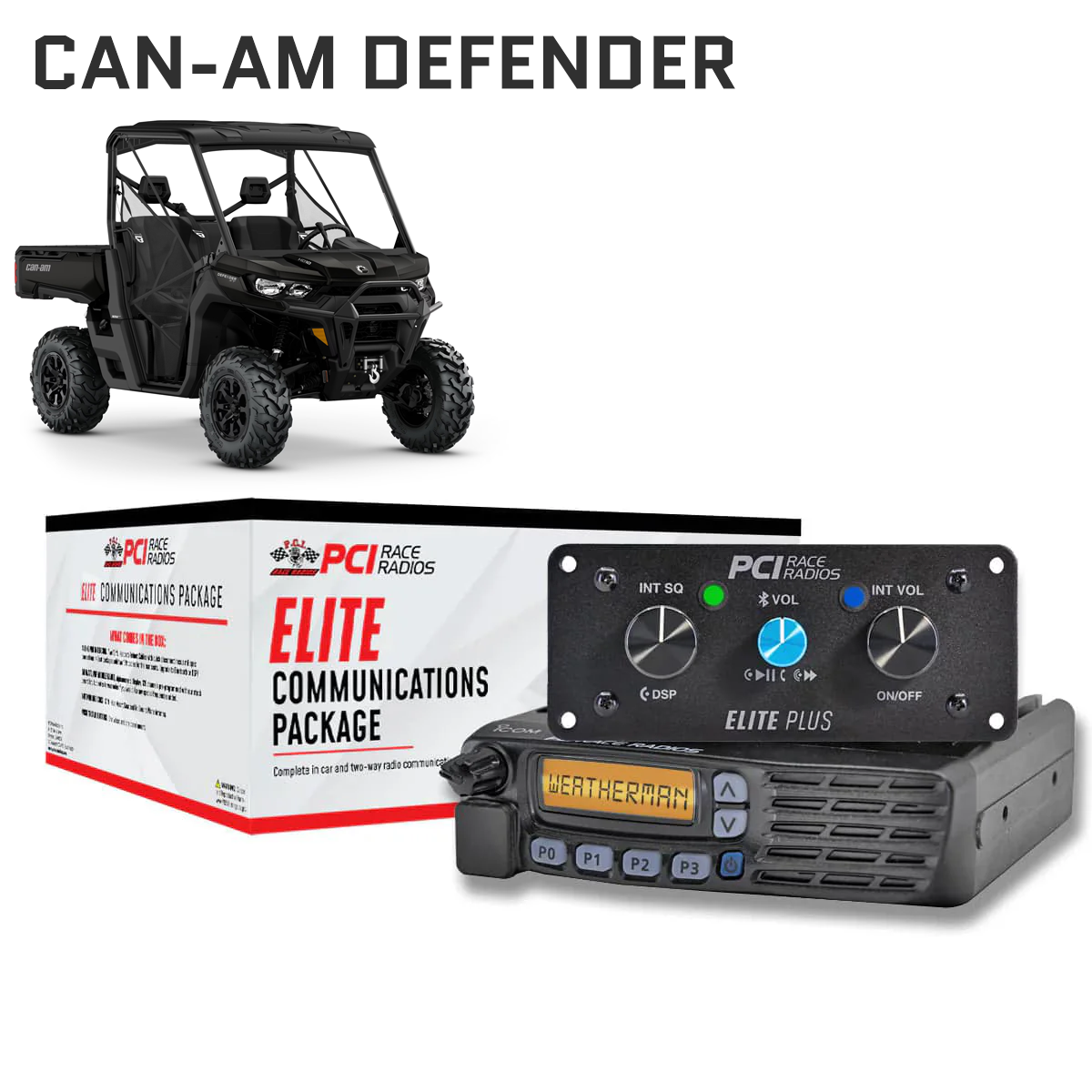 Can Am Defender Elite UTV intercom and radio communication system with Bluetooth and DSP features