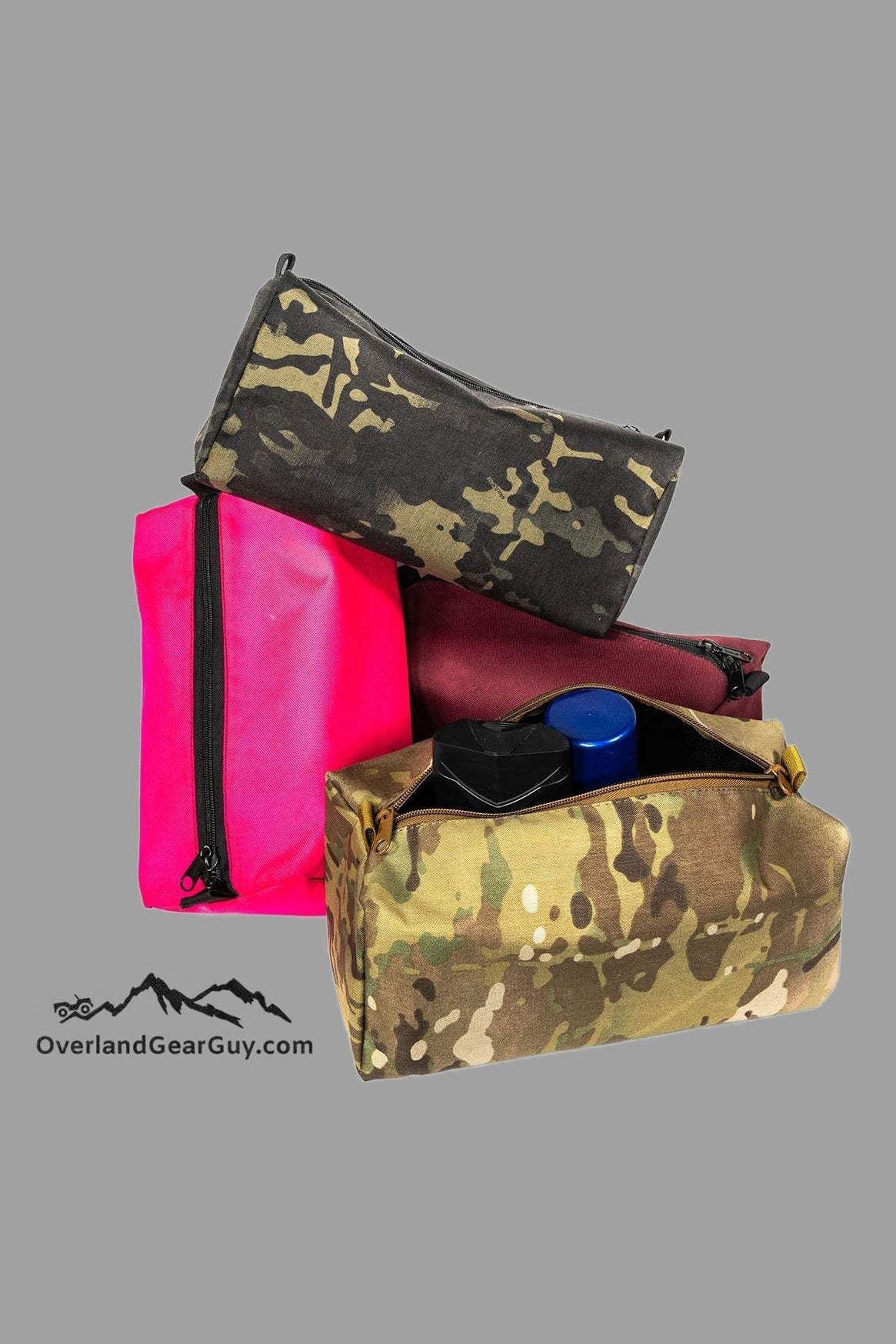 Ditty Toiletries Bag waterproof travel organizer with multiple pockets in camouflage and pink colors