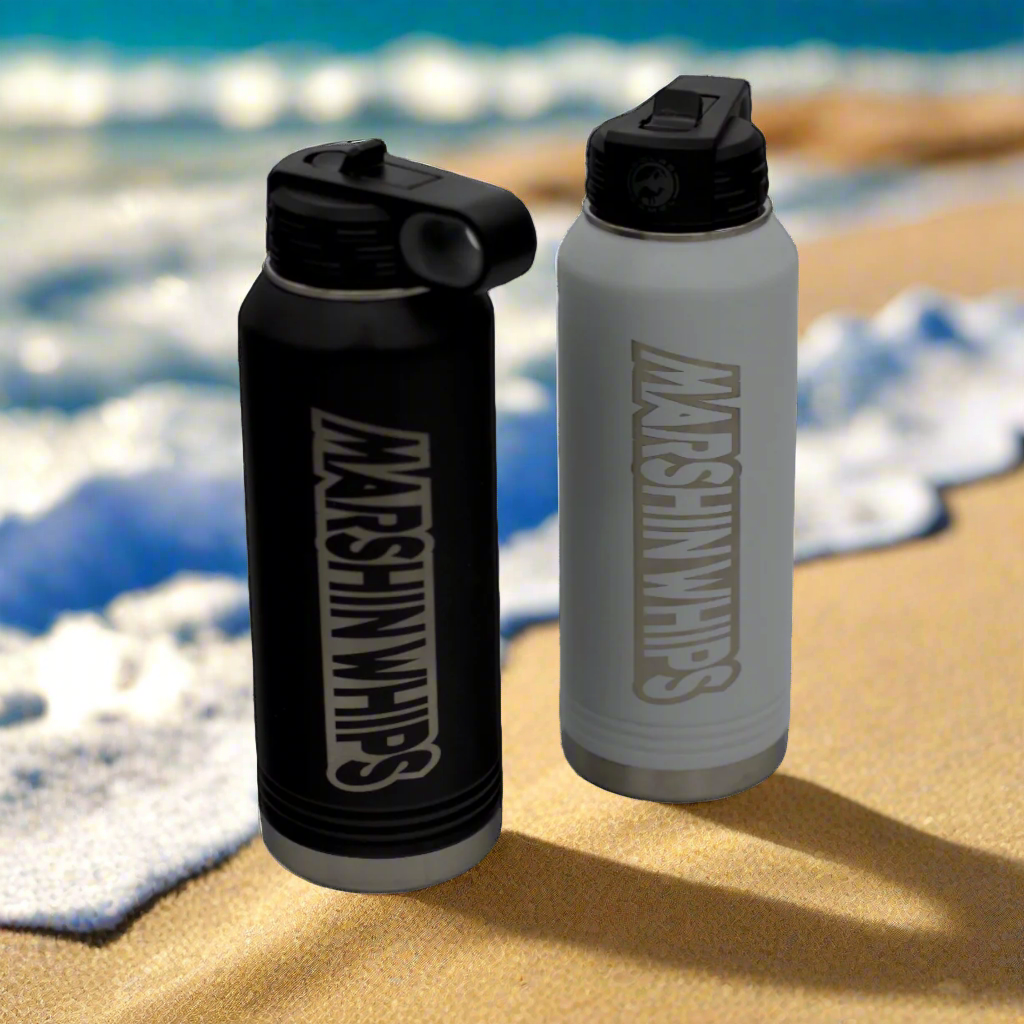 Marshin Whips 34oz Laser-Engraved Tumbler | Insulated Flip-Top Water Bottle
