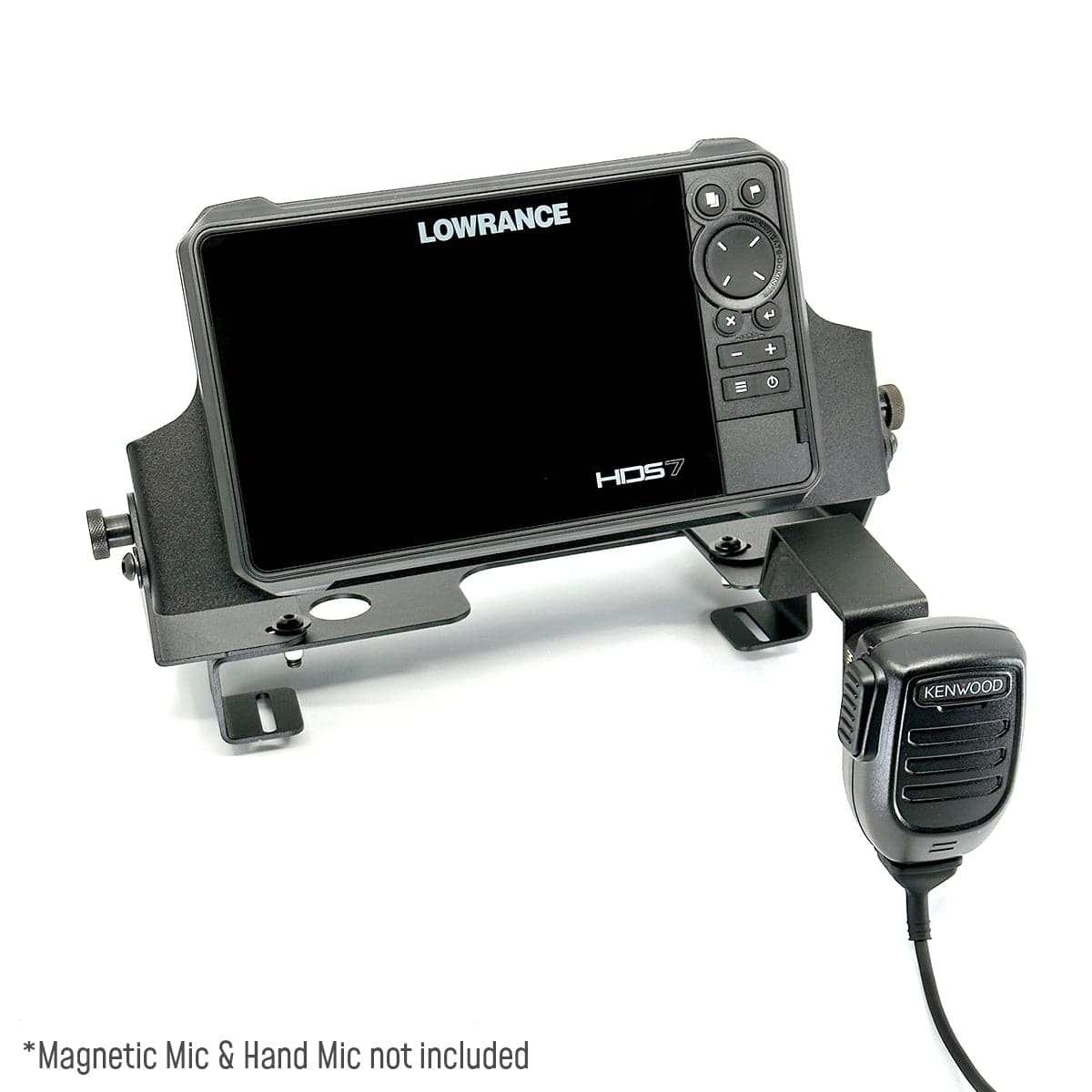 Ford 7" Fold Down GPS Bracket mounted in 2021 Ford F150 dash with black textured steel finish