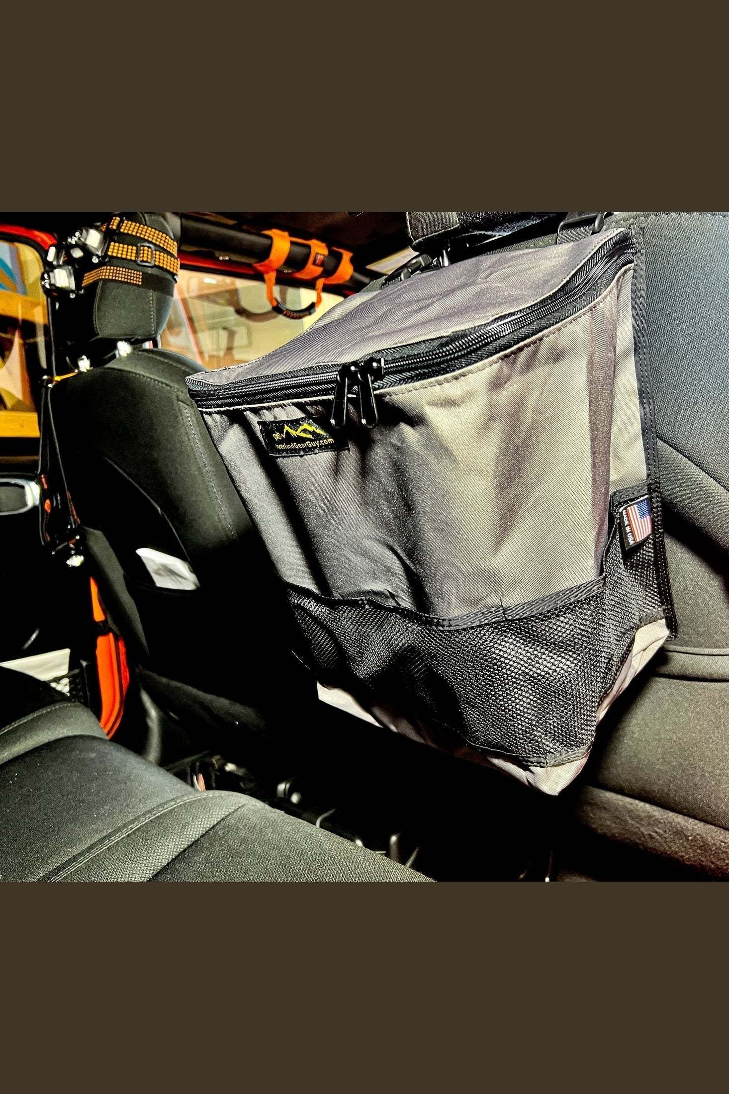 Medium Headrest Trash Bag attached to vehicle seat for organized and clean interior storage