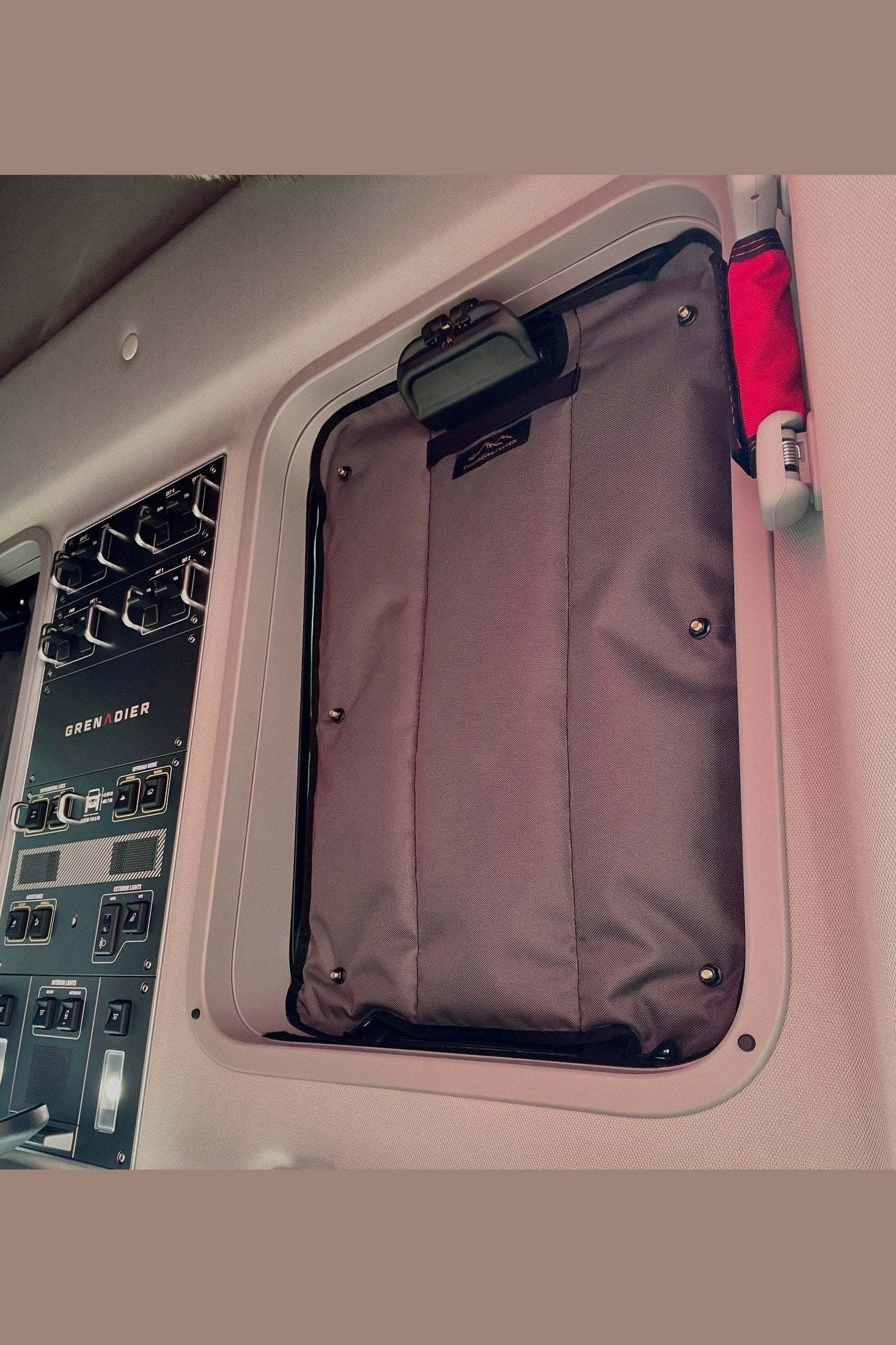 INEOS Grenadier Safari Window Covers fitted inside vehicle window for insulation and privacy