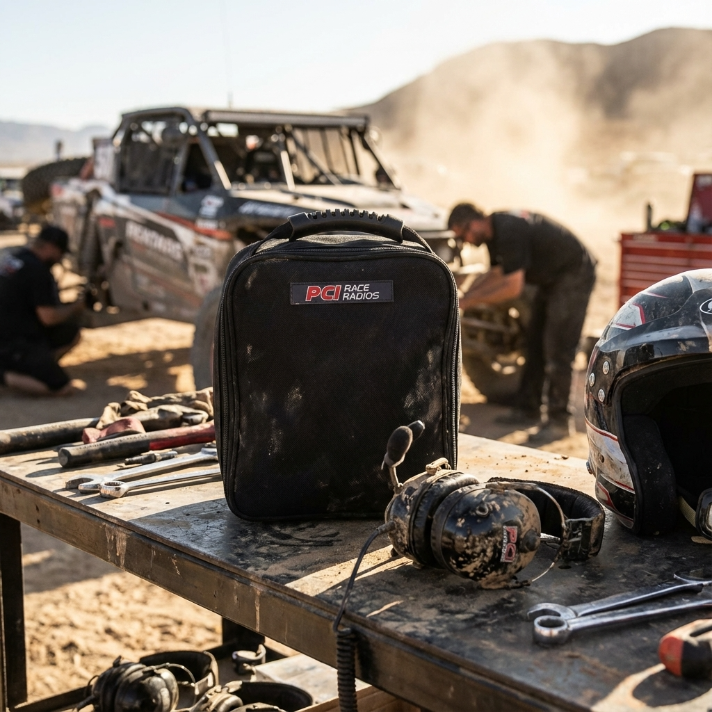 Durable headset bag with foam padding and heavy-duty zippers for safe equipment storage