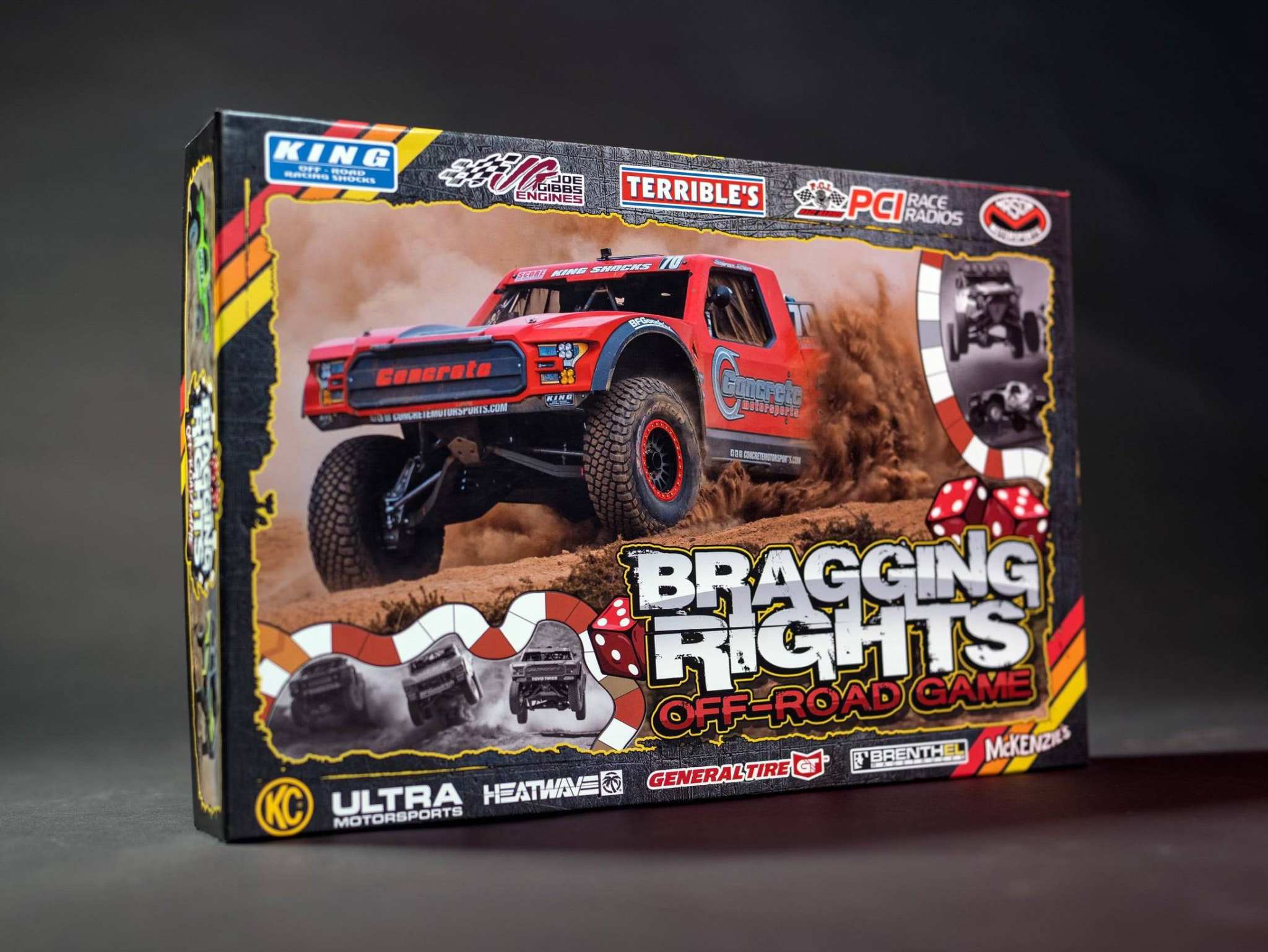 Bragging Rights Board Game box and game pieces on table