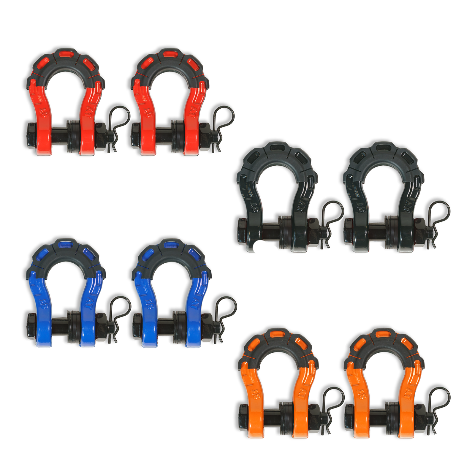 Forged steel D-shackle set 8T heavy duty 3/4 inch galvanized with rubber isolators and R-clips