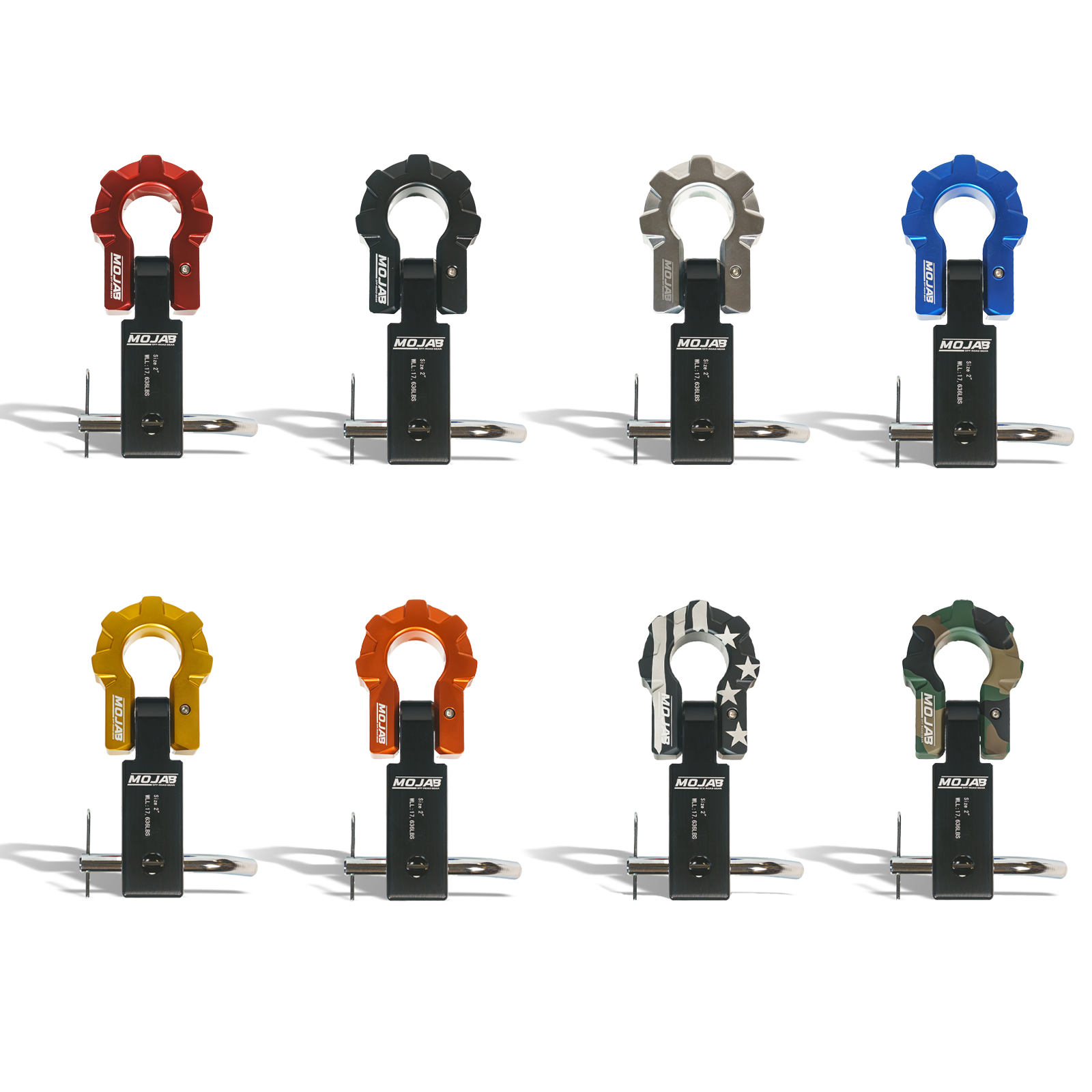 Aluminum 2-inch hitch receiver with 3/4-inch D-shackle, hitch pin, and canvas bag, 11,000 lbs WLL