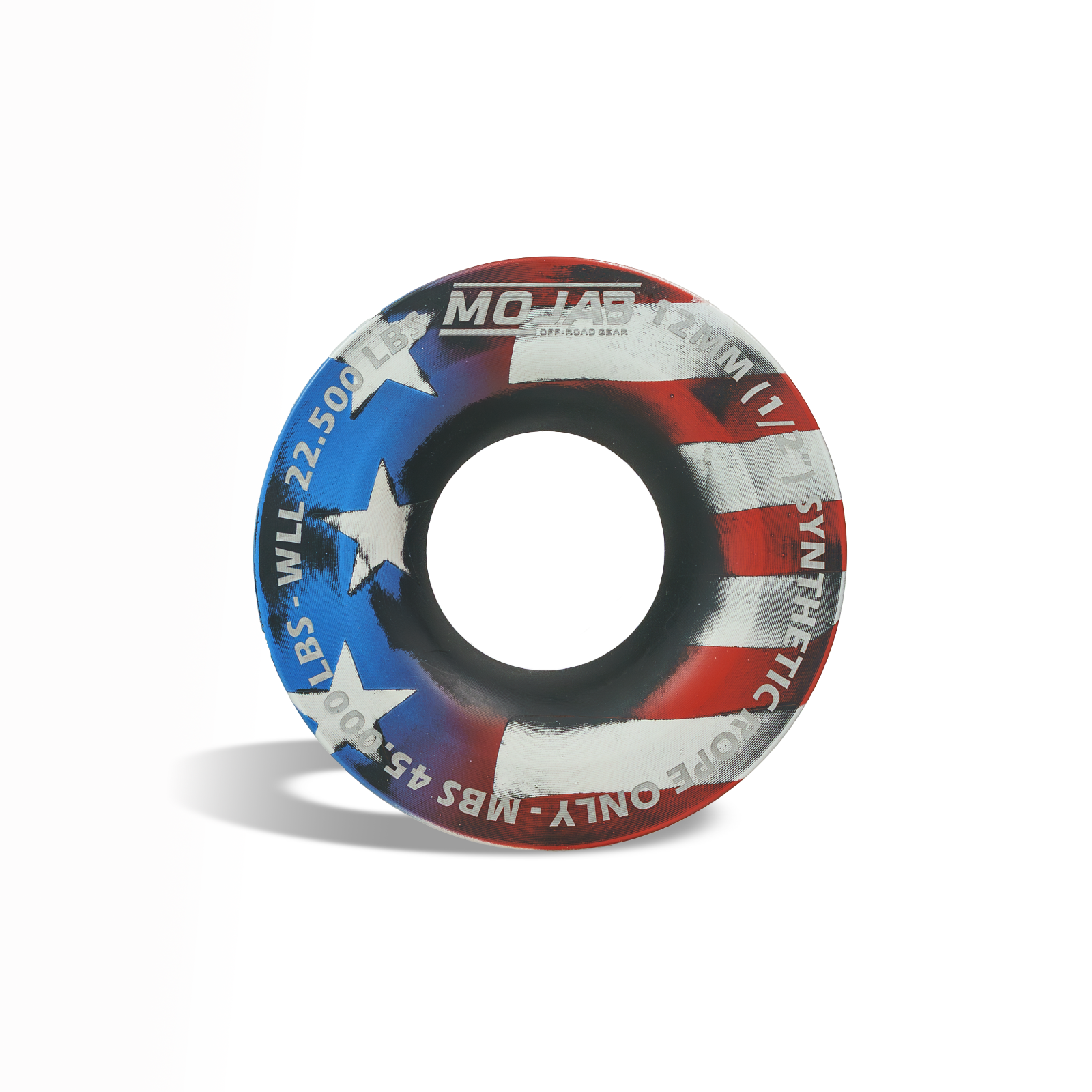 American Flag Snatch Ring 3.8-inch diameter aluminum with 45,000 lbs MBS and 22,500 lbs WLL for off-road recovery