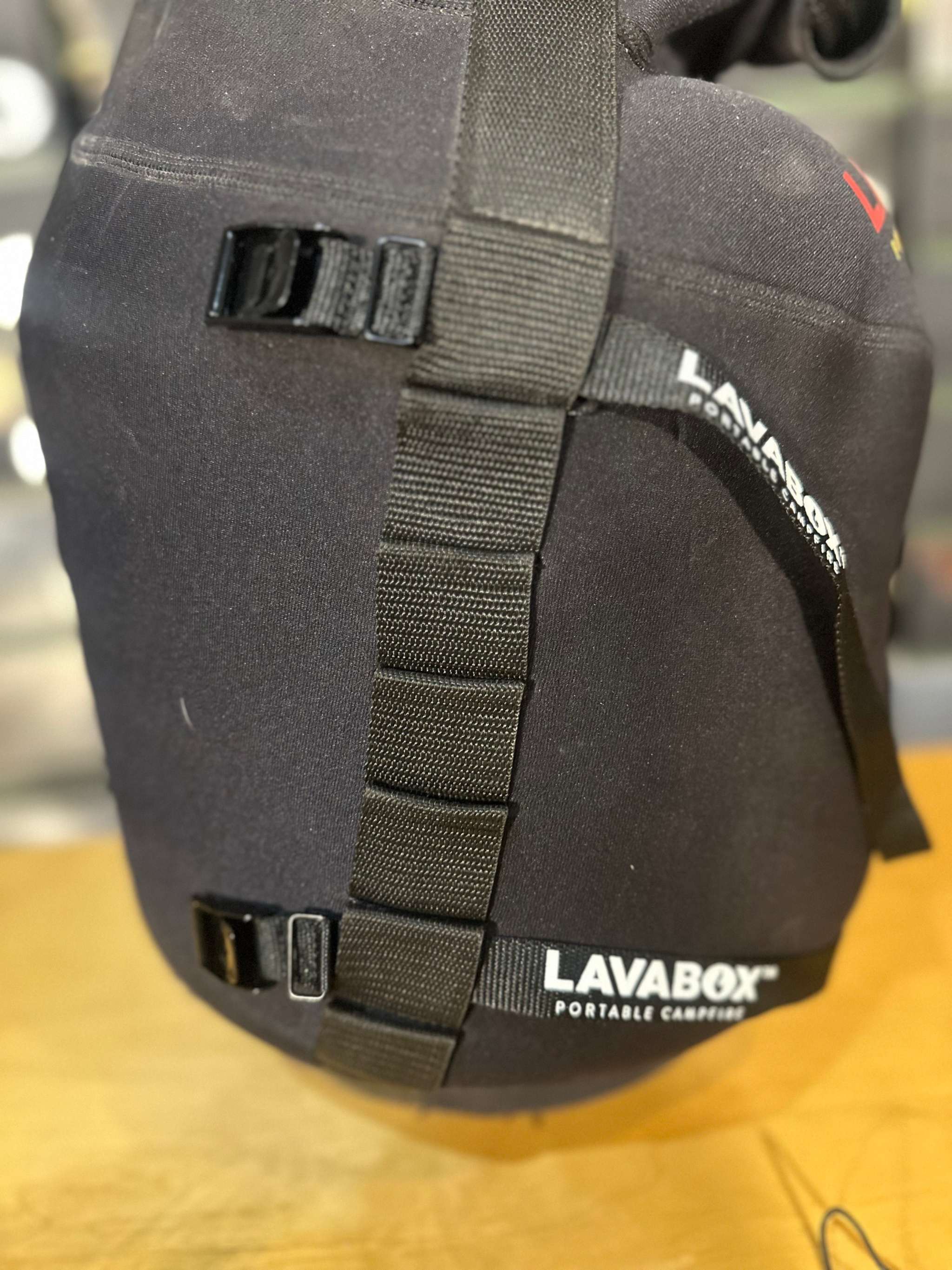 Burt's Strap & Trim Pack black cam straps securing Lavabox portable carbon tank