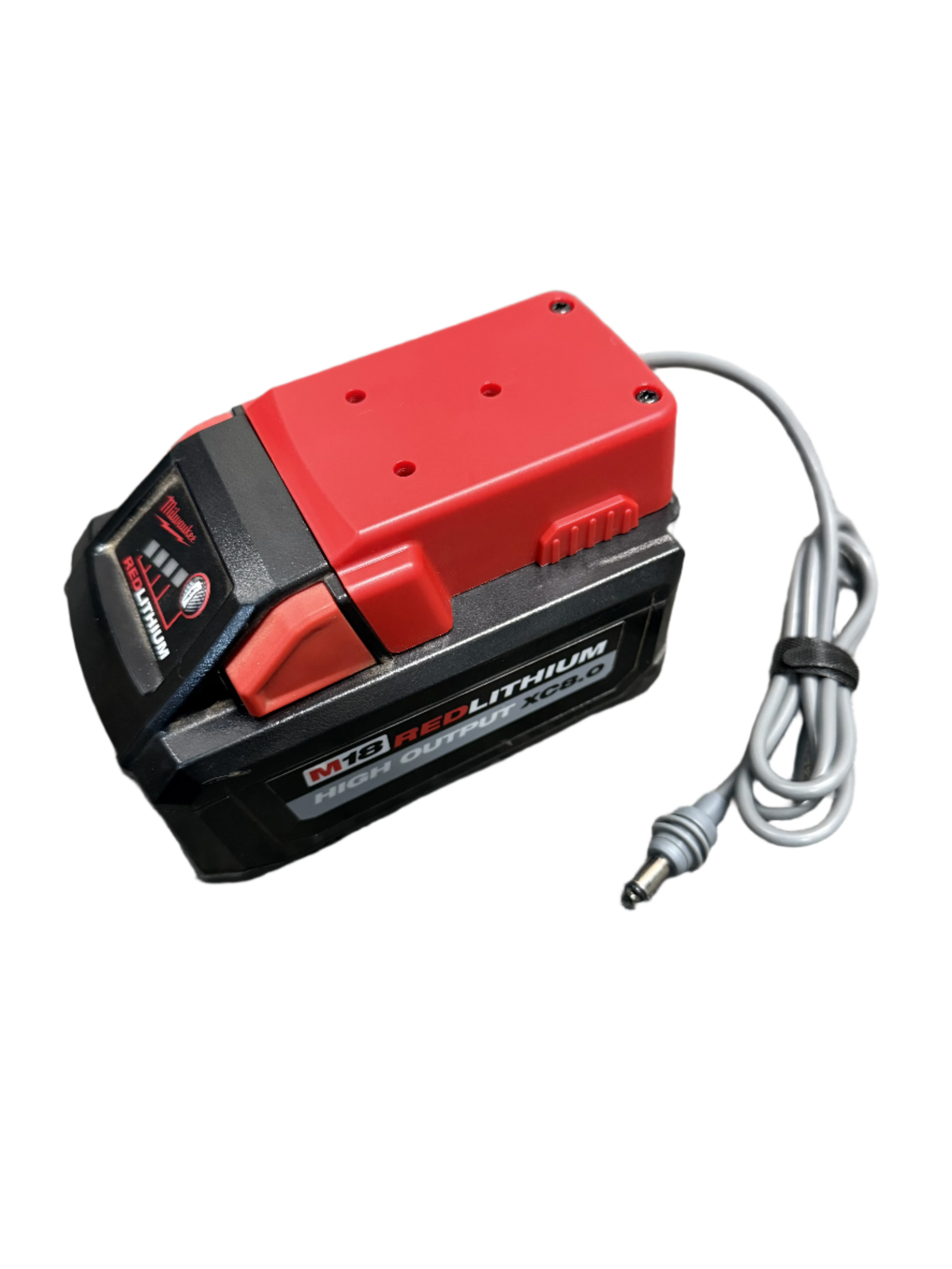 Milwaukee Battery Adapter for Starlink Mini with black and red 12v-24v battery and attached power cable