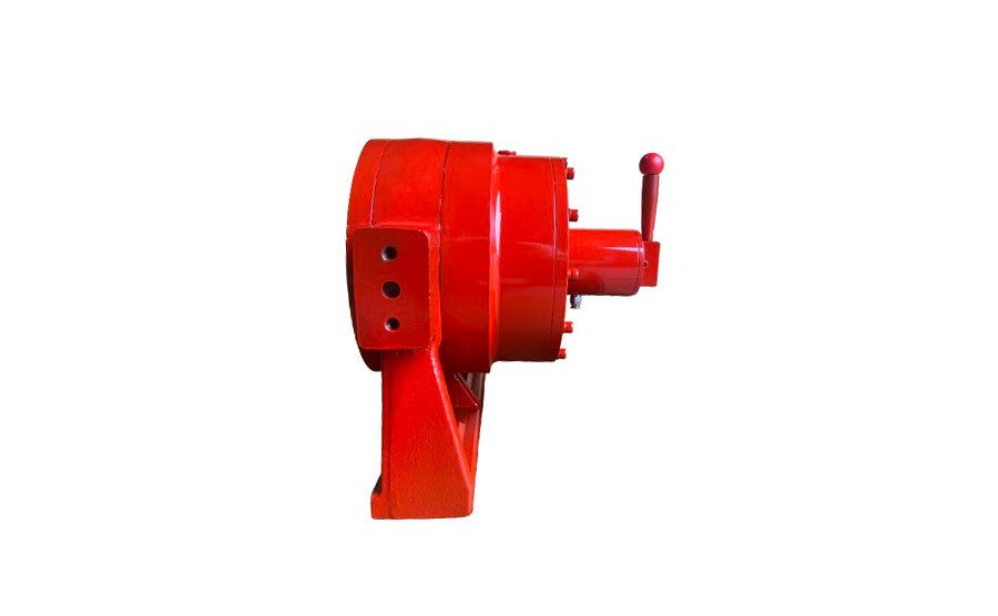 Red industrial Gearbox GBT25JR with lever handle isolated on white background