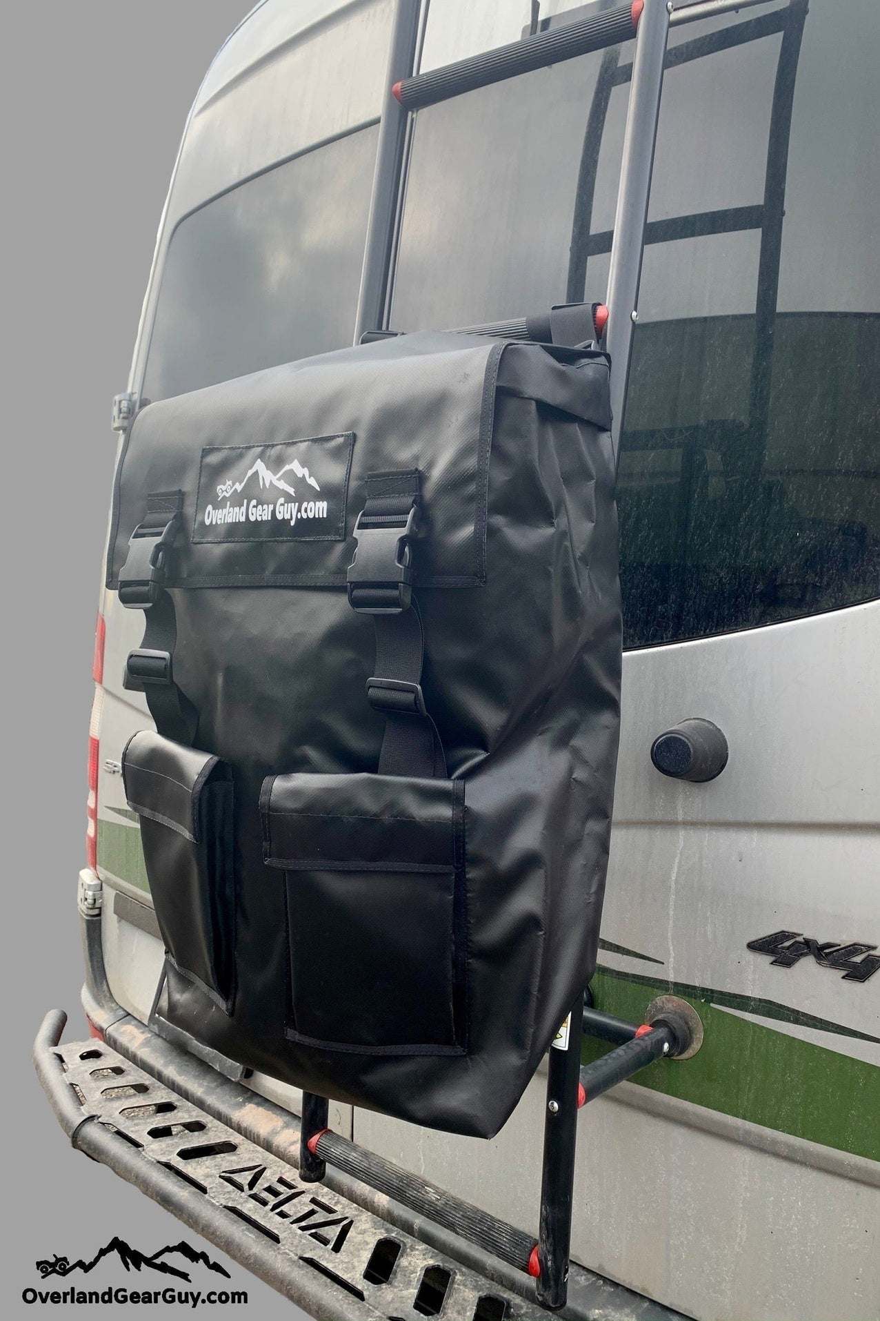 Rear Ladder Trash Bag mounted on vehicle ladder for outdoor storage and organization