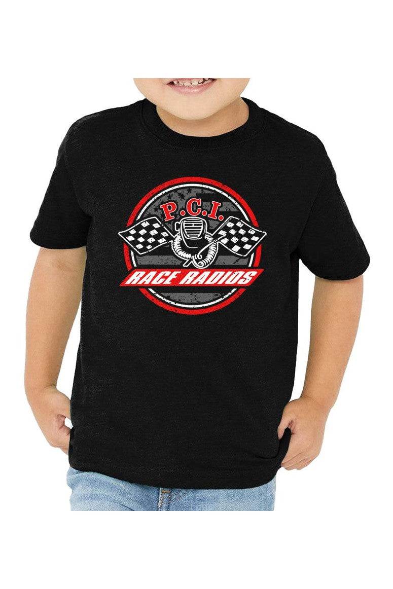 Classic PCI Liberty Youth Shirt in black with race radios logo, comfortable cotton tee for children