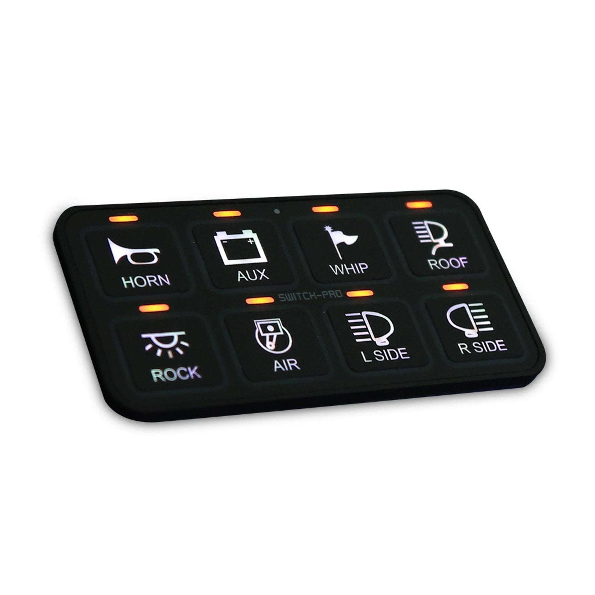 Switch Pros 8 programmable 8-switch control panel with RGB backlighting and waterproof power module for vehicle accessories