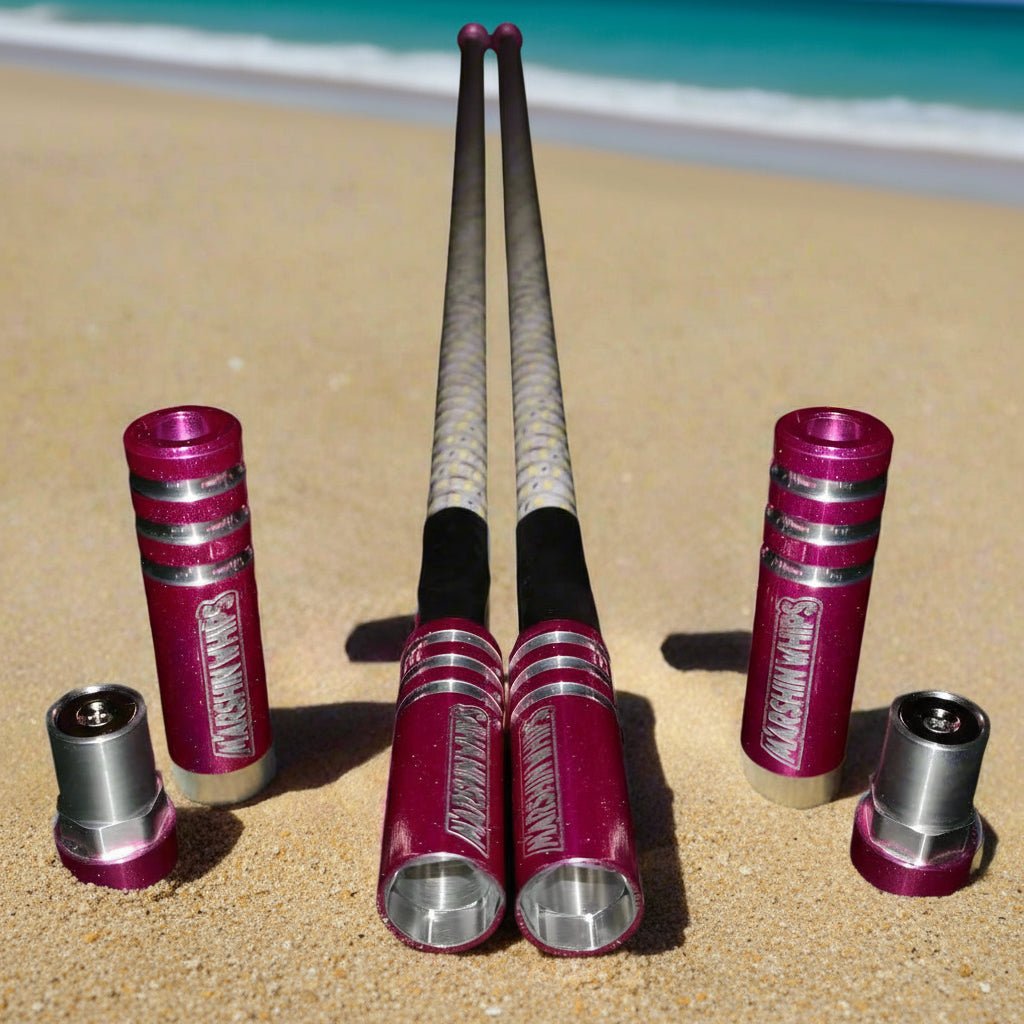 GAME CHANGER Malibu Barbie lighted offroad whips set with customizable LED colors on beach sand