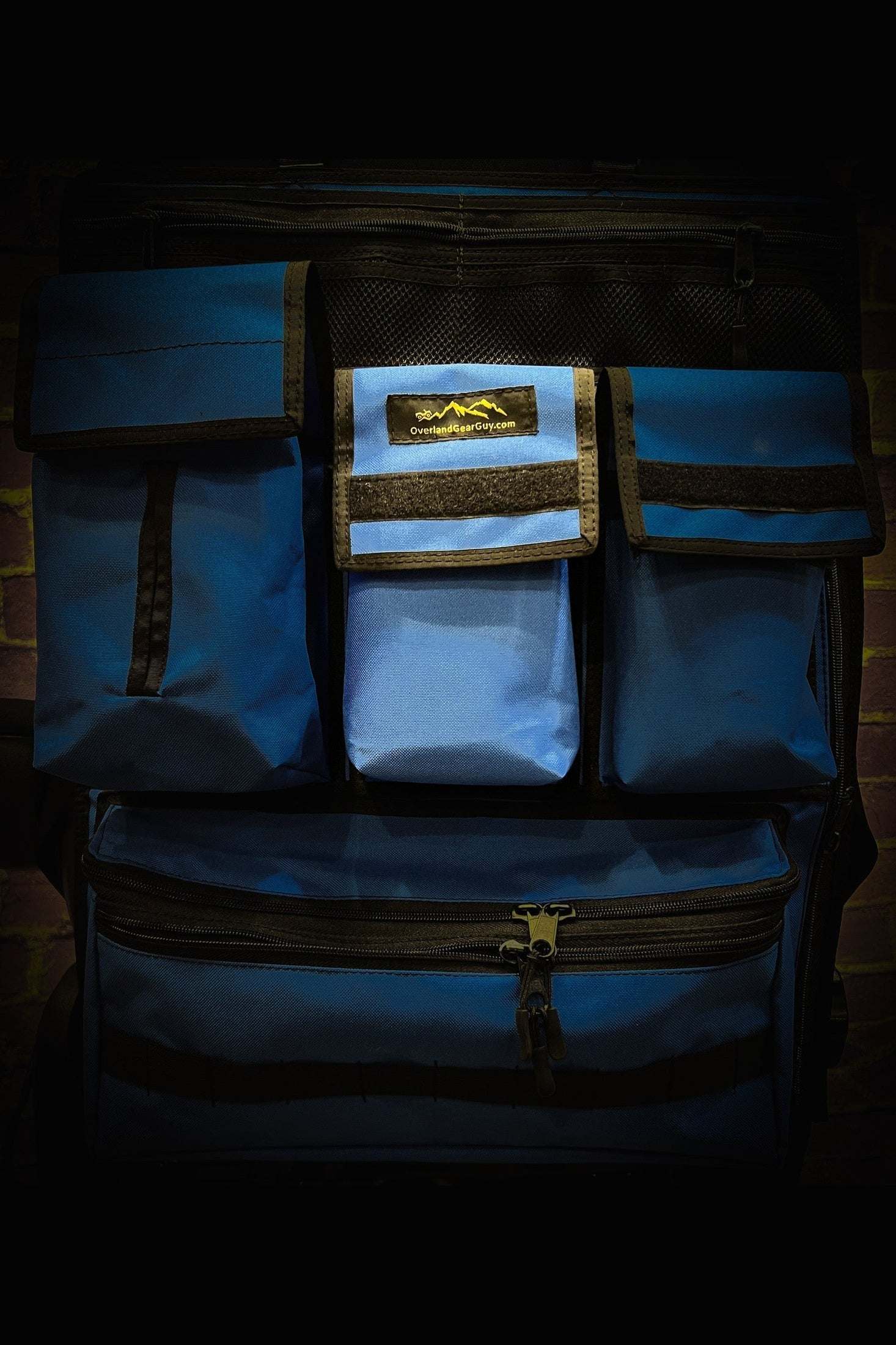 Modular Velcro medium box pocket organizer in blue with multiple compartments for vehicles and campers