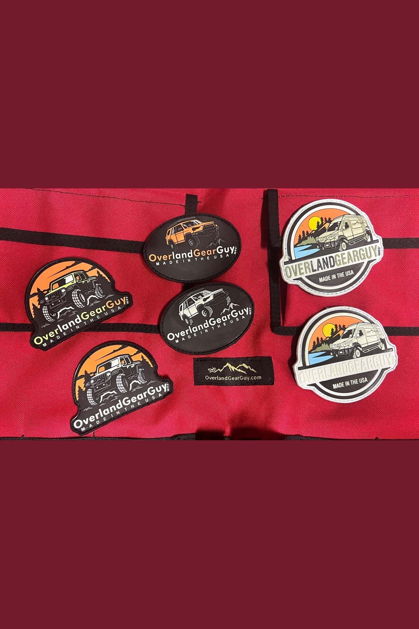 Set of OGG Velcro patches in Jeep, 4Runner, and Van designs with standard and glow in the dark options.
