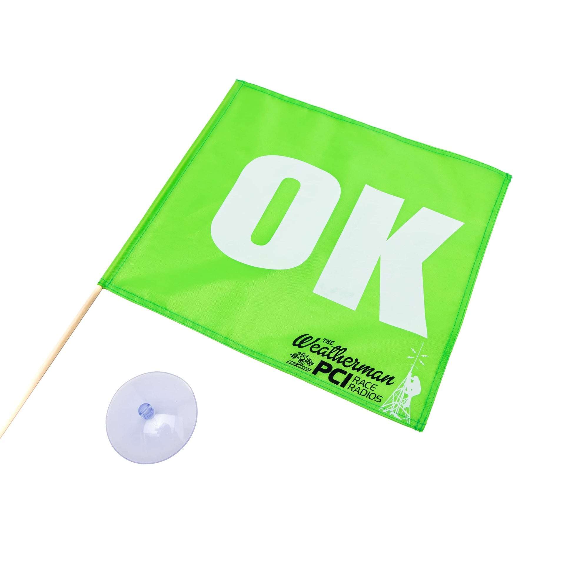 OK Flag for Race Vehicles attached to window net signaling racer safety