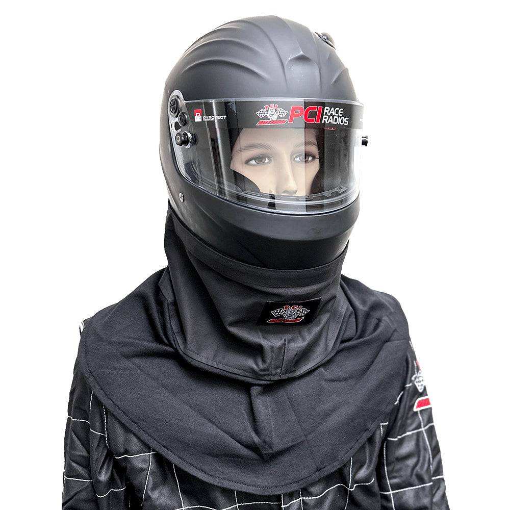 Fire retardant Nomex helmet skirt with dual panels fitting all helmet sizes