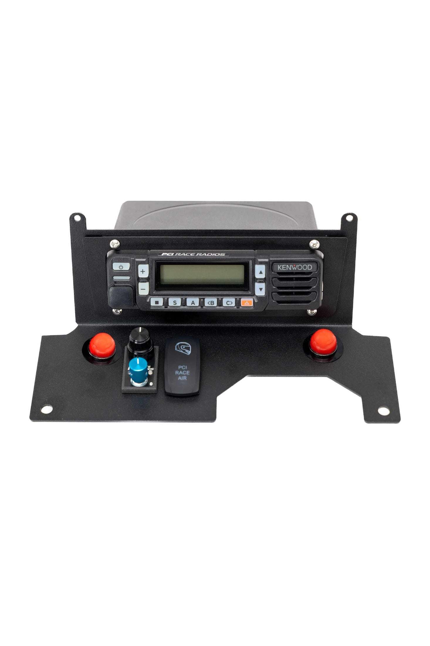 Polaris Xpedition Radio Bracket with Kenwood radio and mounting hardware for secure vehicle installation