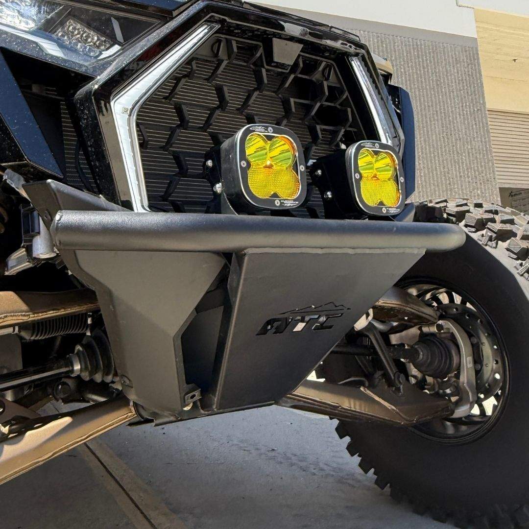 Pre Runner Bumper Kit with LED pods installed on Polaris RZR Pro R front suspension and grill