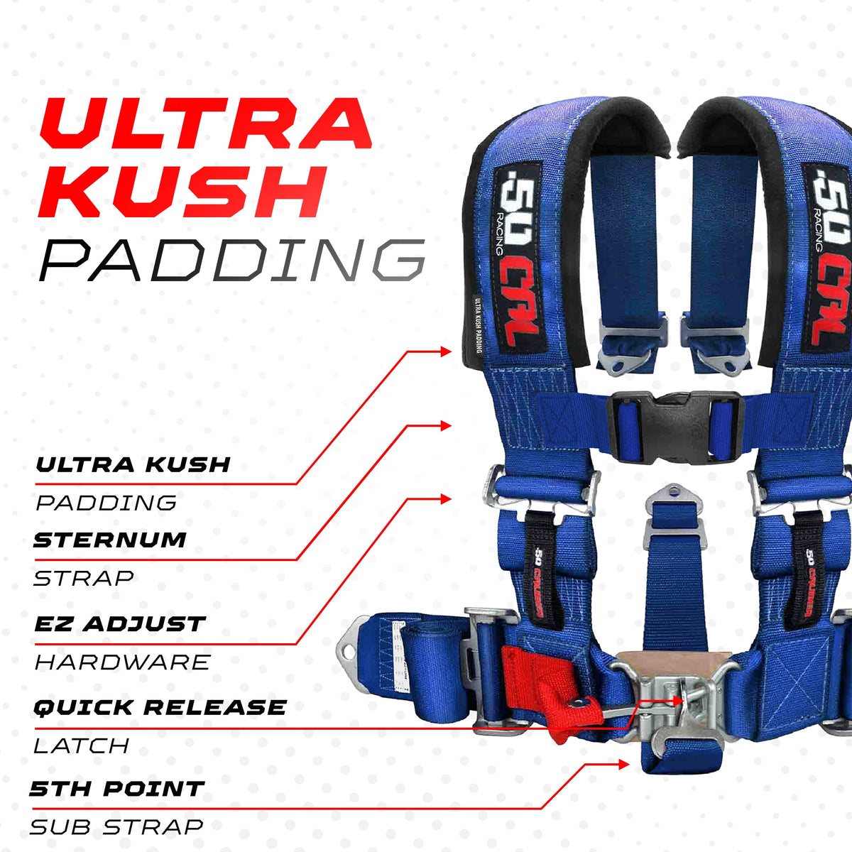 3" 5 Point Racing Harness – Pro Series Race Latch | 50 Caliber Racing