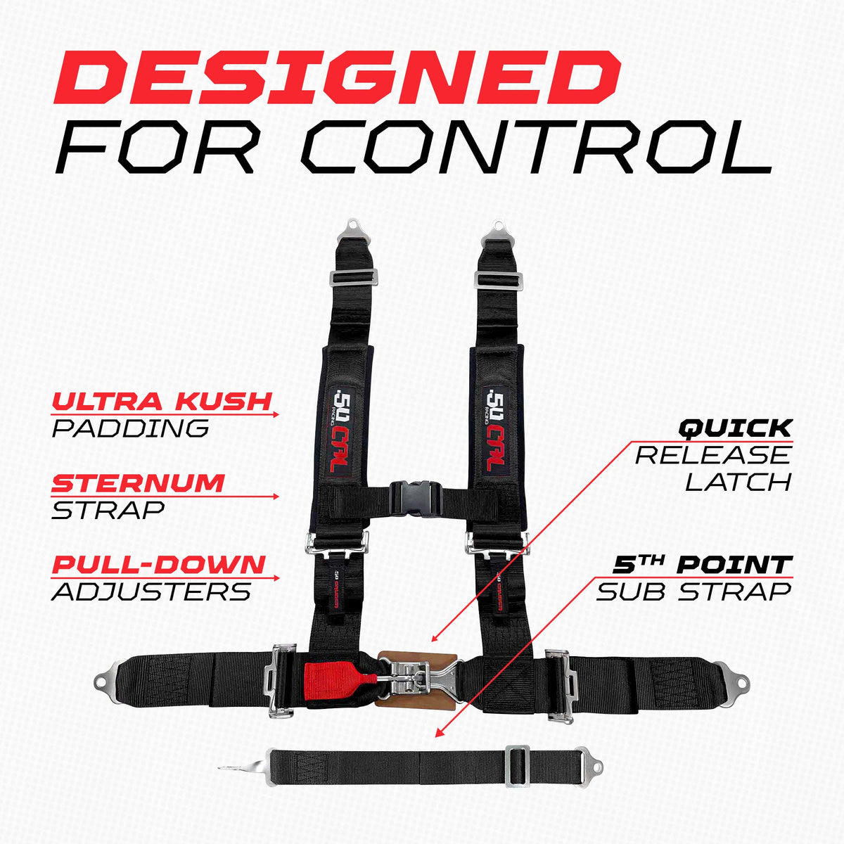 2" 5 Point Racing Harness – Pro Series Race Latch | 50 Caliber Racing