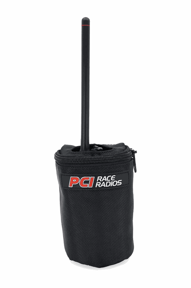 PCI Handheld Radio Bag securely holding radio with durable padded design.
