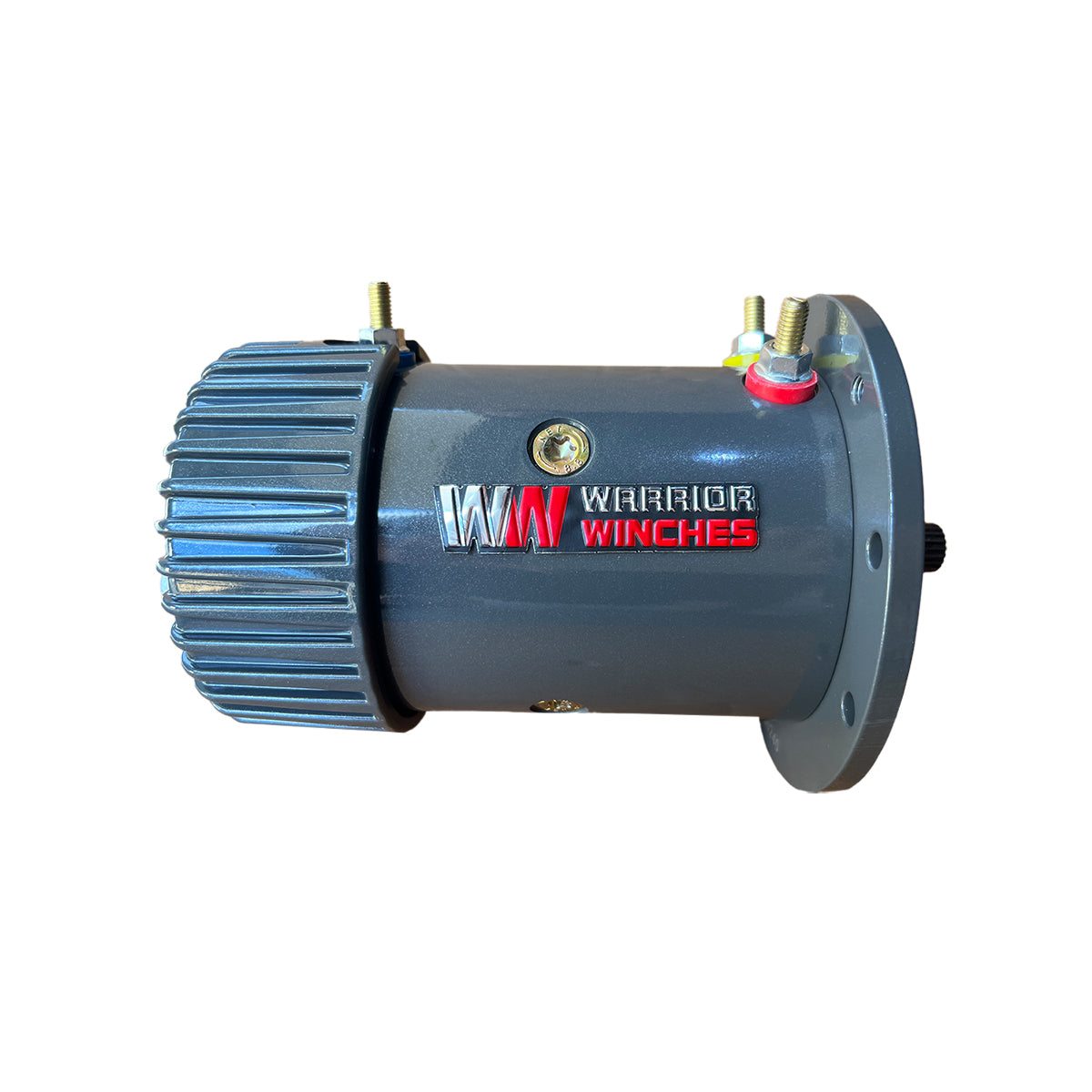Motor S2000100 by Warrior Winches with cooling fins and electrical terminals