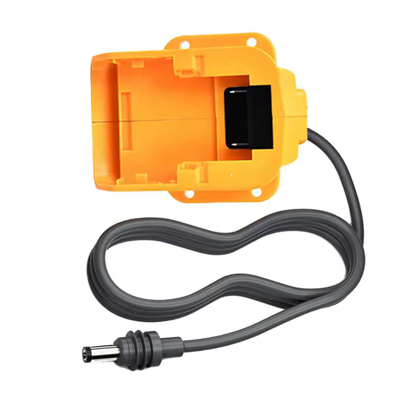 Yellow Starlink Mini power cable adapter for DeWalt 18V/20V DCB series batteries with durable plastic housing and connector cable