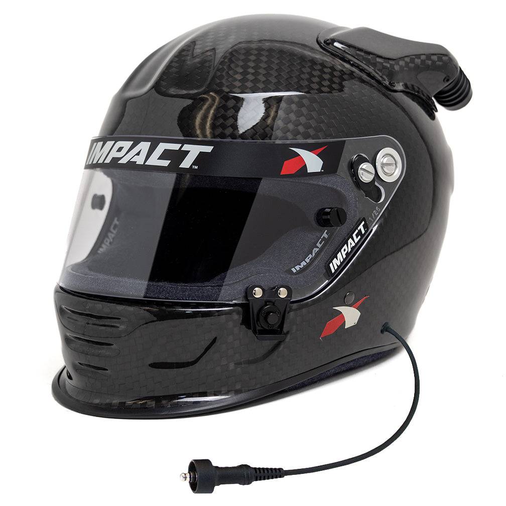 PCI Elite Wired Impact Carbon Fiber racing helmet with off-center air inlet and wired communication system