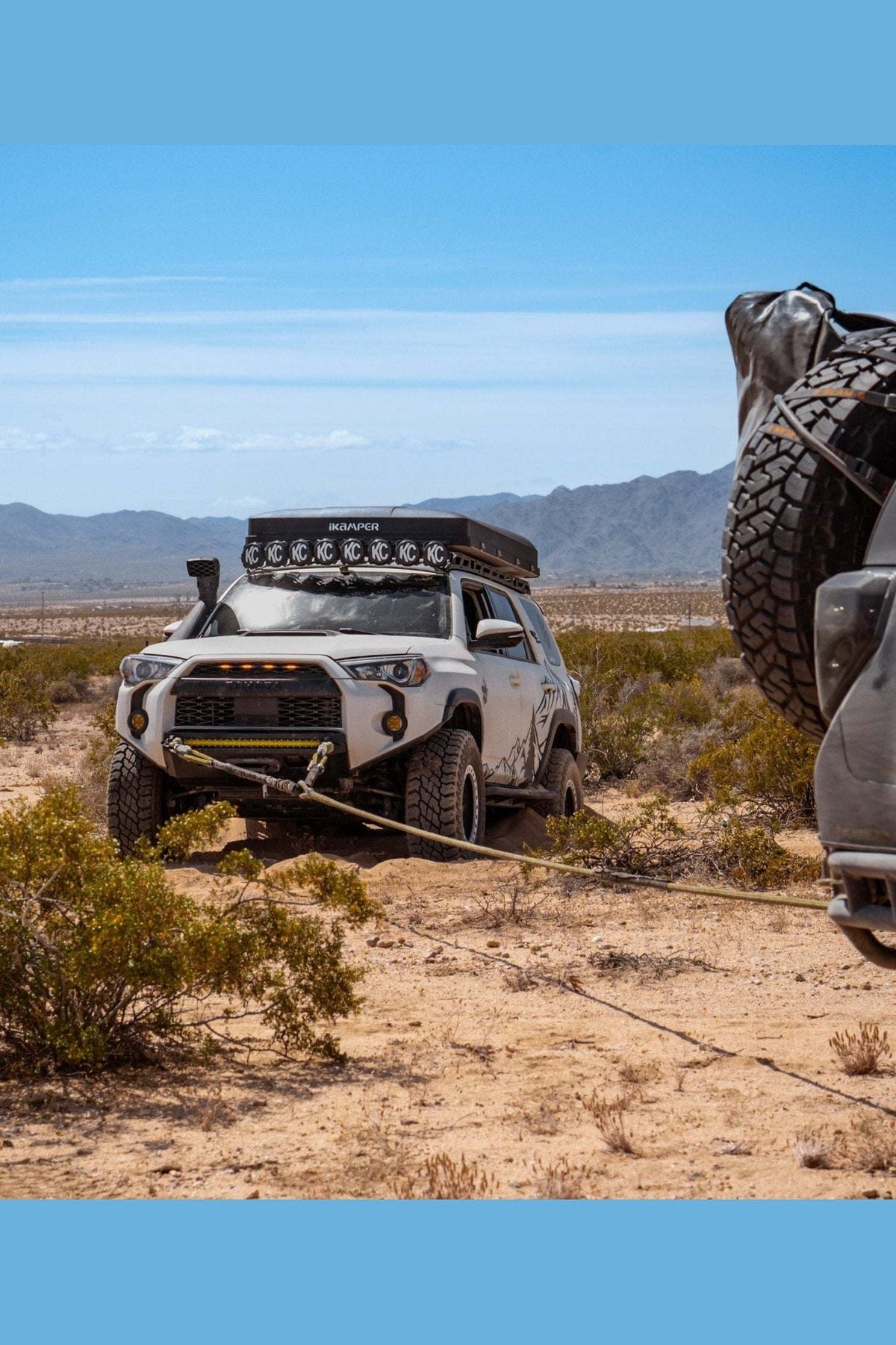 Off-road recovery using Hero Bridle in desert terrain.