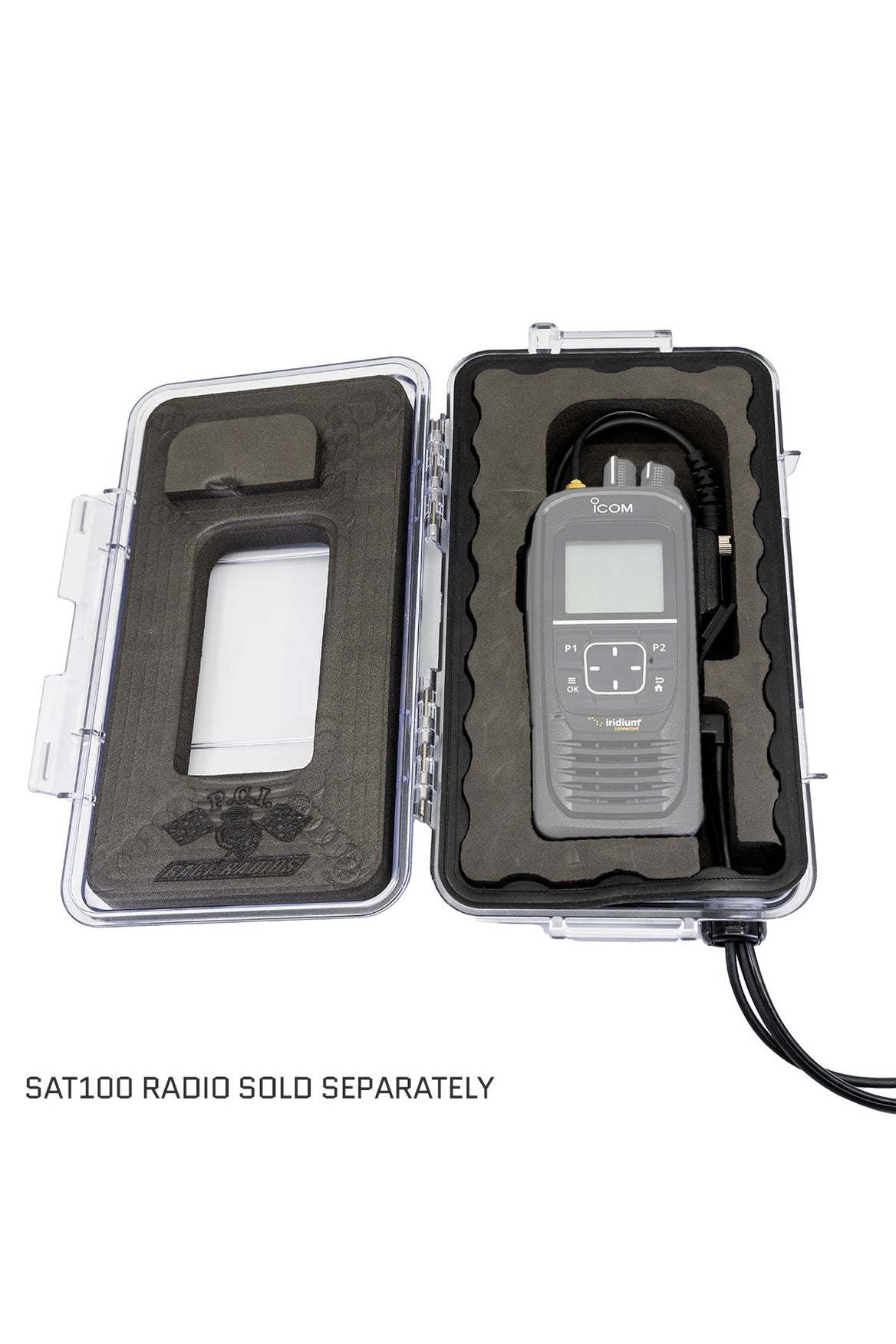 Icom Sat100 hand held race kit with Pelican case and foam insert for outdoor communication
