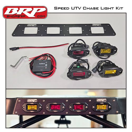 Speed UTV Chase Light Kit mounted on roof with flush mount LED pods and programmable flasher unit