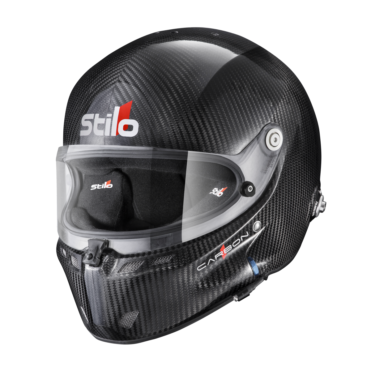 Stilo ST6 GT Helmet carbon racing helmet with integrated earcup wiring and dual locking visor
