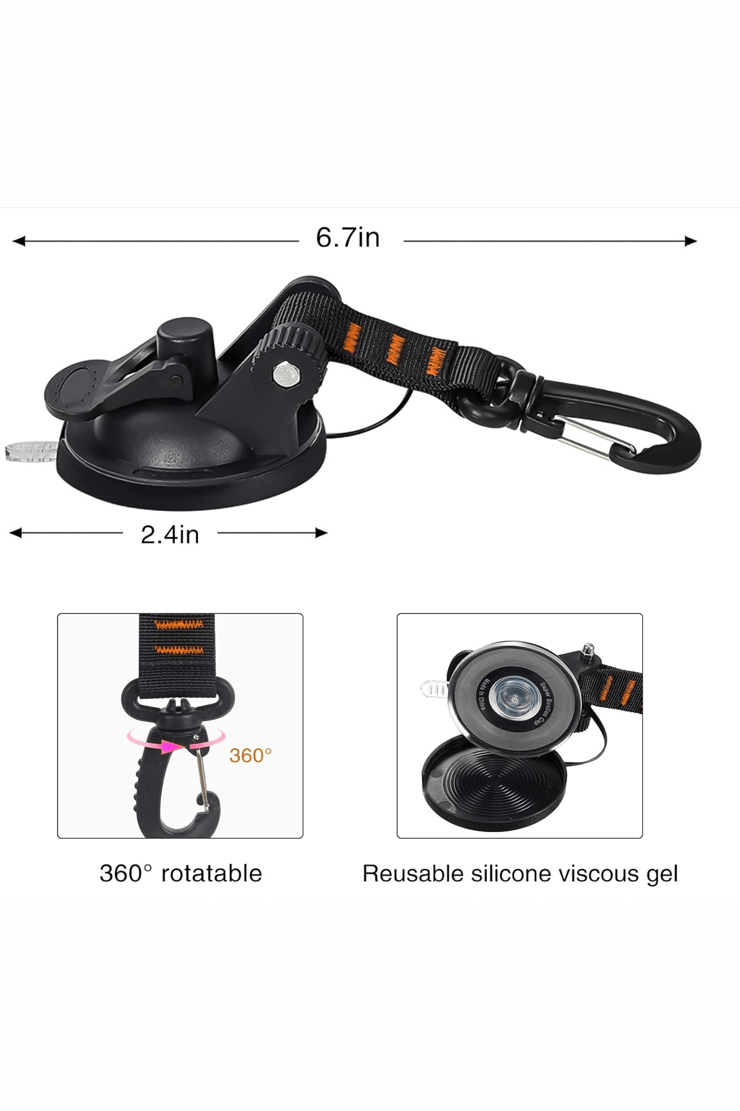 Alternative attachments suction cup with 360° rotatable strap and reusable silicone gel base