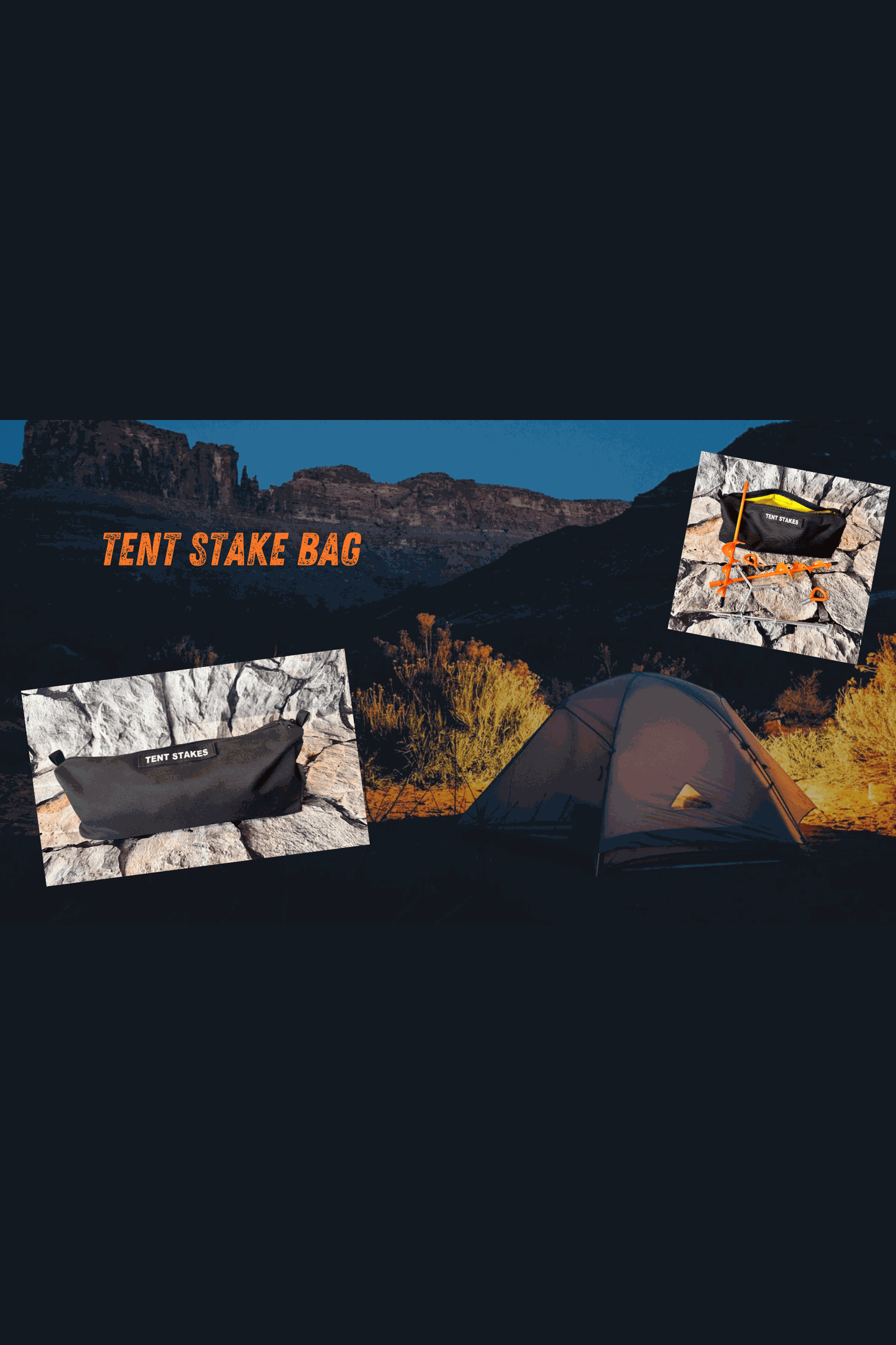 Compact durable tent stake bag for camping gear organization and storage