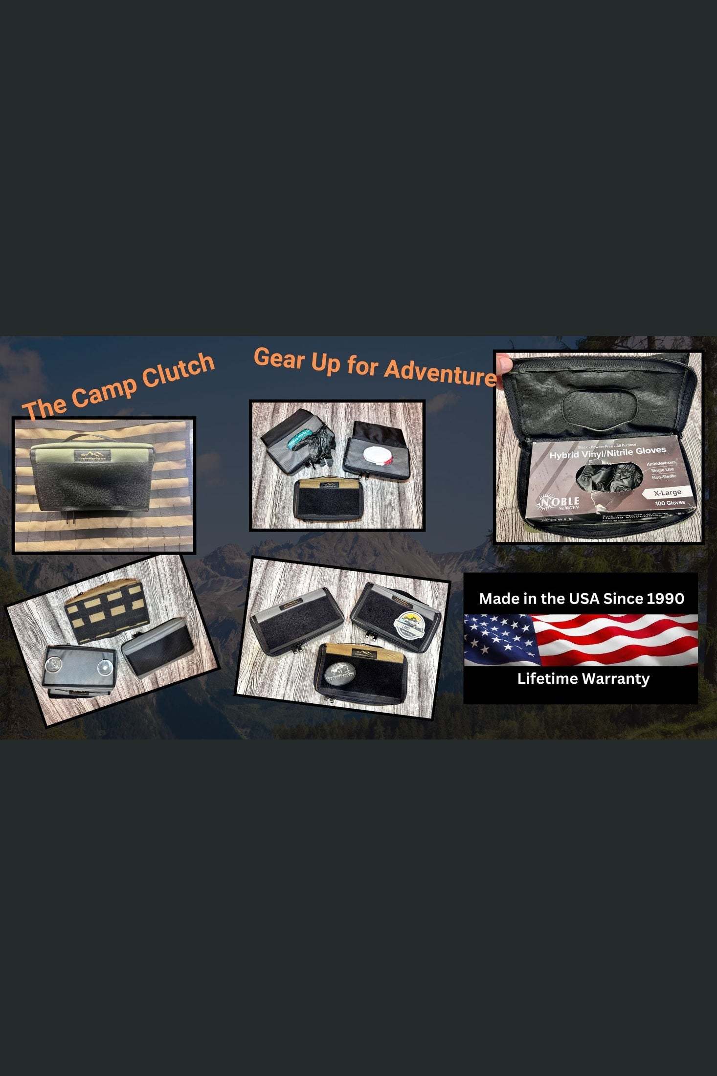 Camp Clutch outdoor adventure pouch made from heavy-duty water-resistant material with magnetic closure and versatile mounting options.