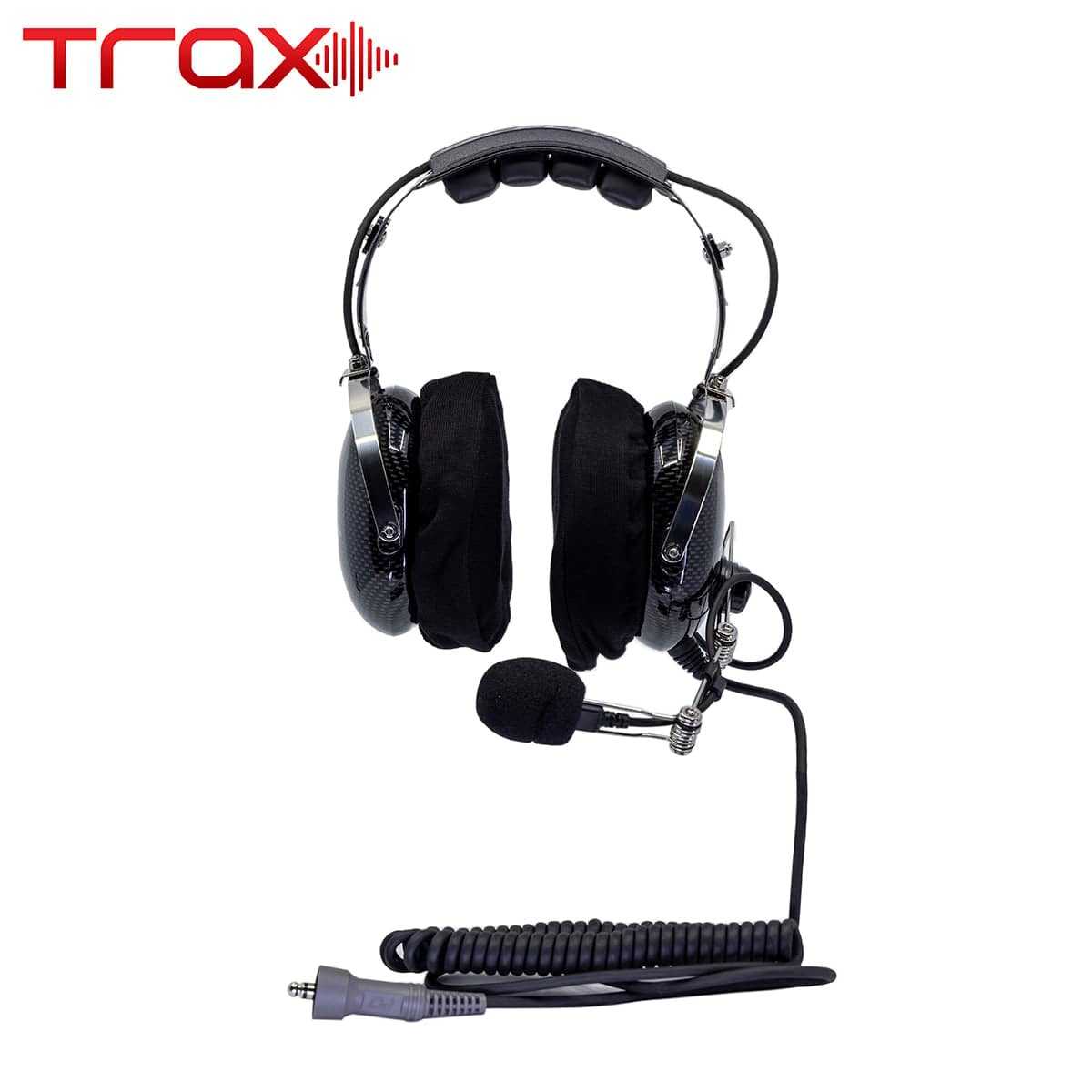 Trax Stereo Headset with volume control, noise attenuation, and adjustable microphone designed for Trax intercom systems
