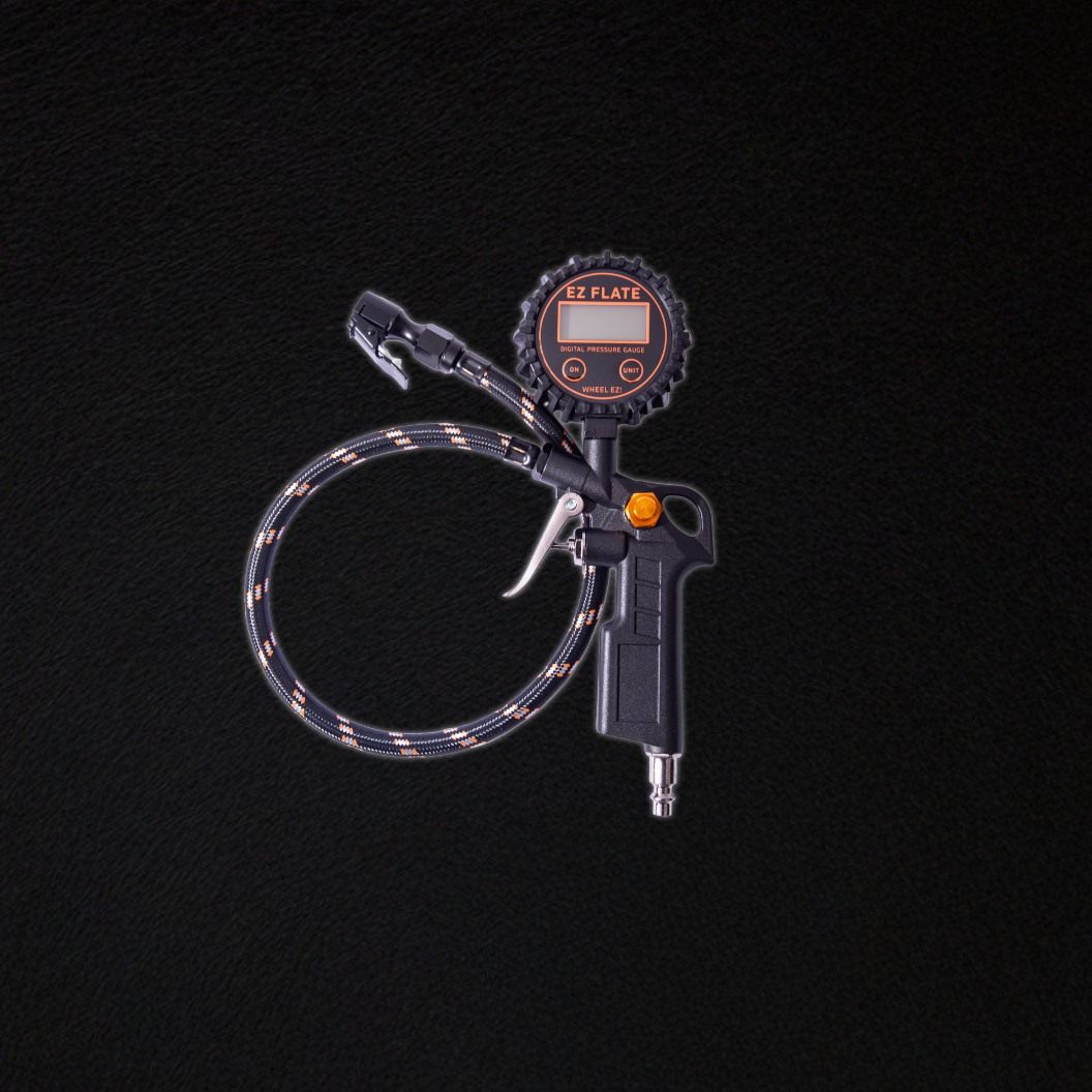 Digital single tire inflator with braided hose and push-to-inflate trigger for accurate pressure reading