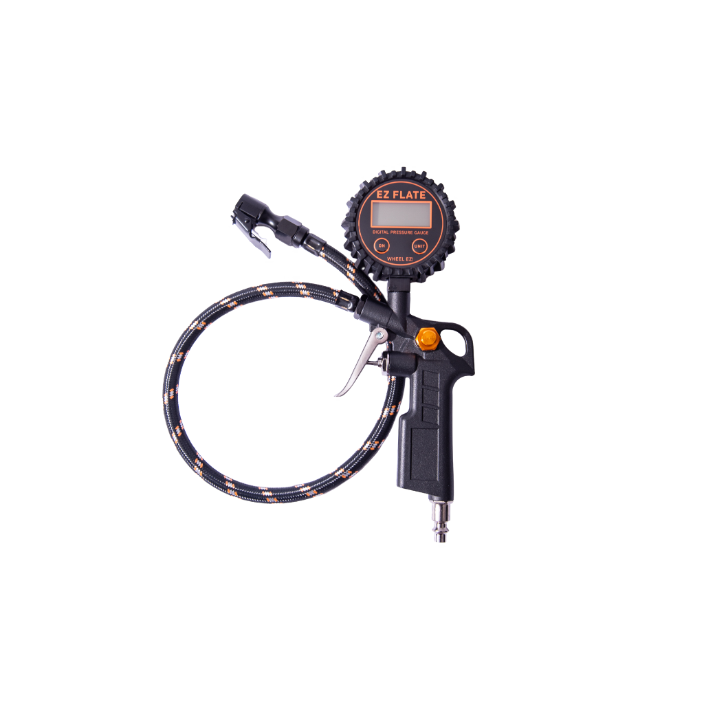 Digital Single Tire Inflator with digital gauge, braided hose, and push-to-inflate trigger for accurate tire air-ups