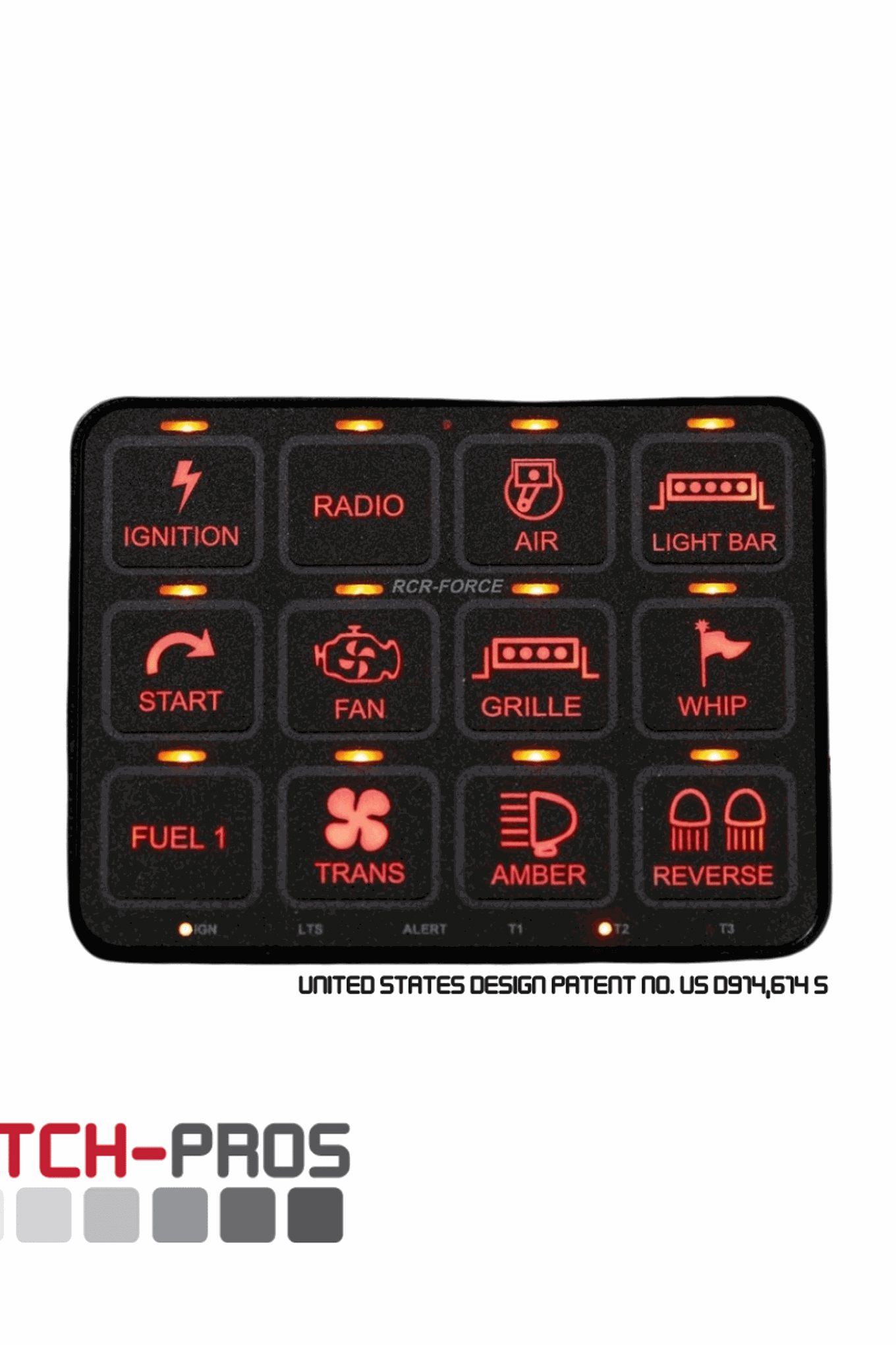 Switch Pros 12 RCR-FORCE 12 System illuminated switch panel with Bluetooth control and programmable buttons