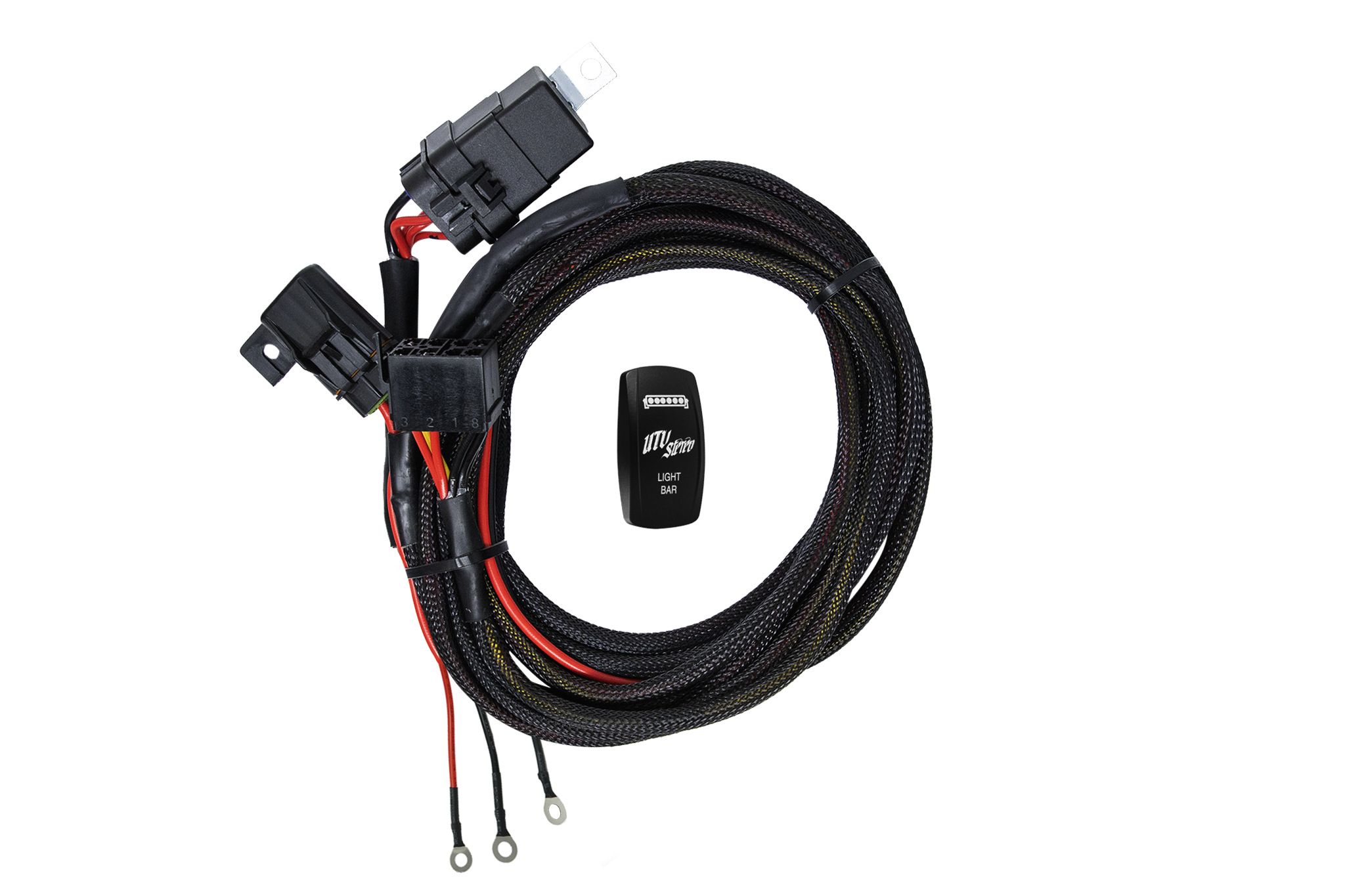 High Current Harness and Carling® Dual LED Rocker Switch for UTV accessory installation with 40-amp fuse protection