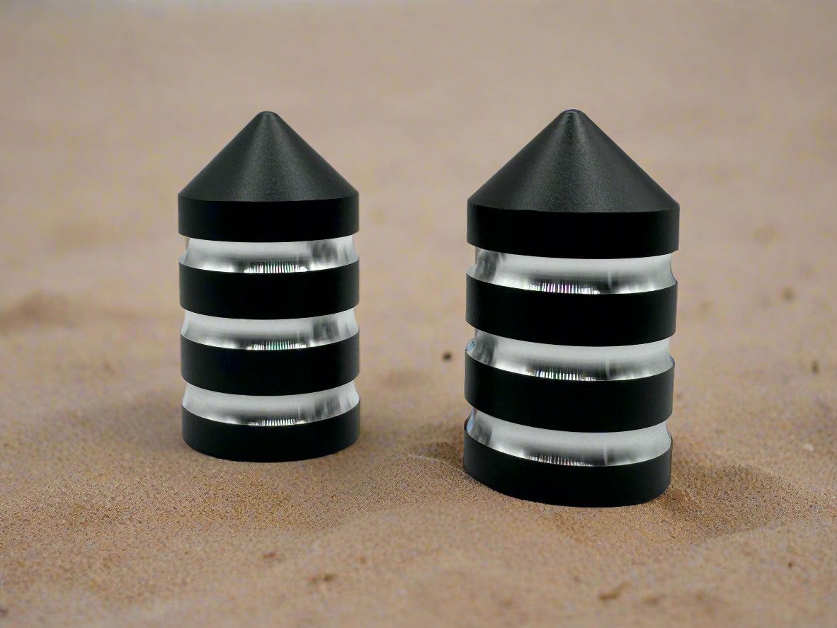 Billet machined magnetic whip base caps with black and silver finish for off-road vehicle protection